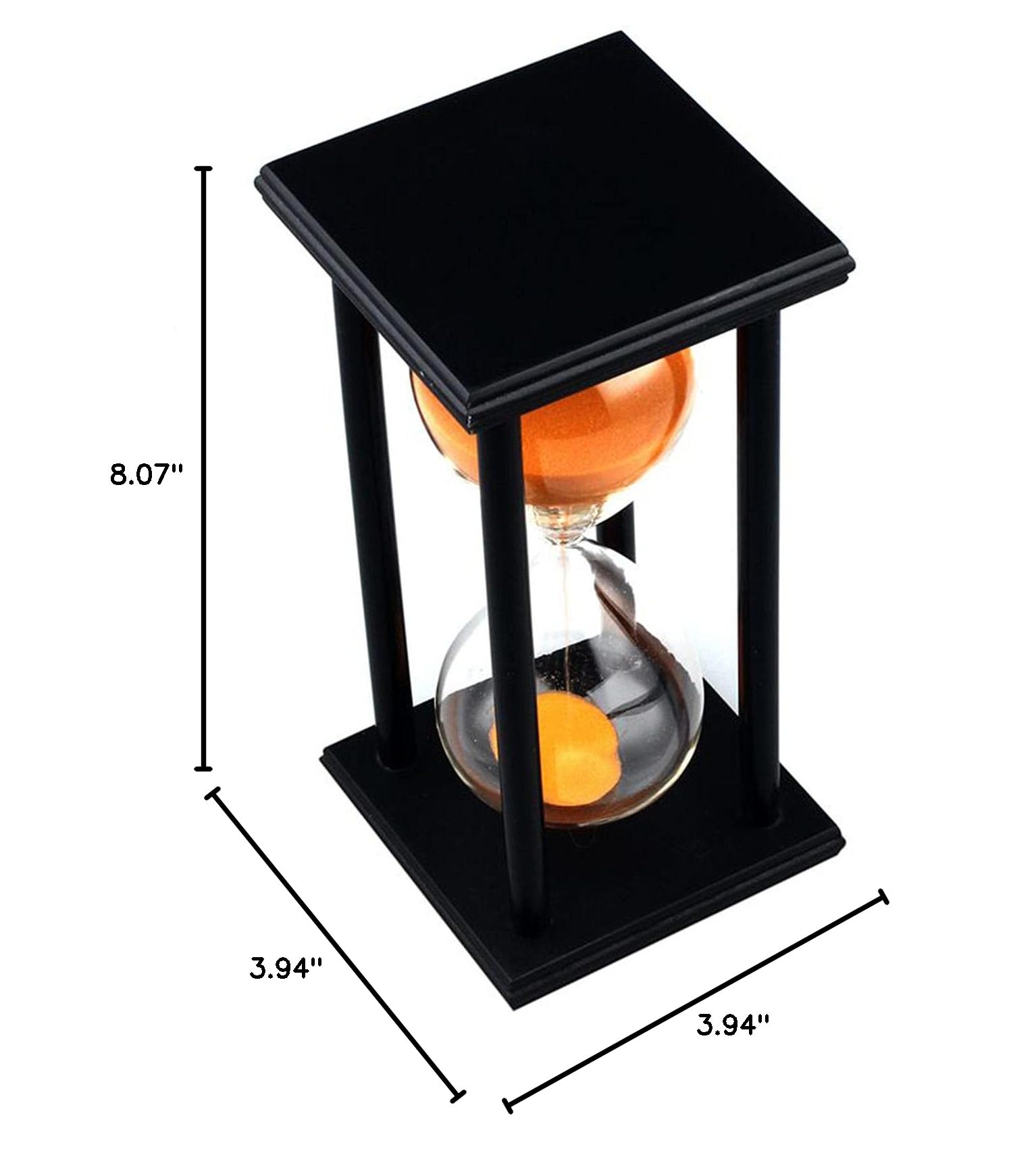 60 Minute Wooden Sand Hourglass Timer - Black Frame with Orange Sand - Unique Home & Office Decor, Meditation Timer, Kitchen Timer, Gift Idea for Men & Women