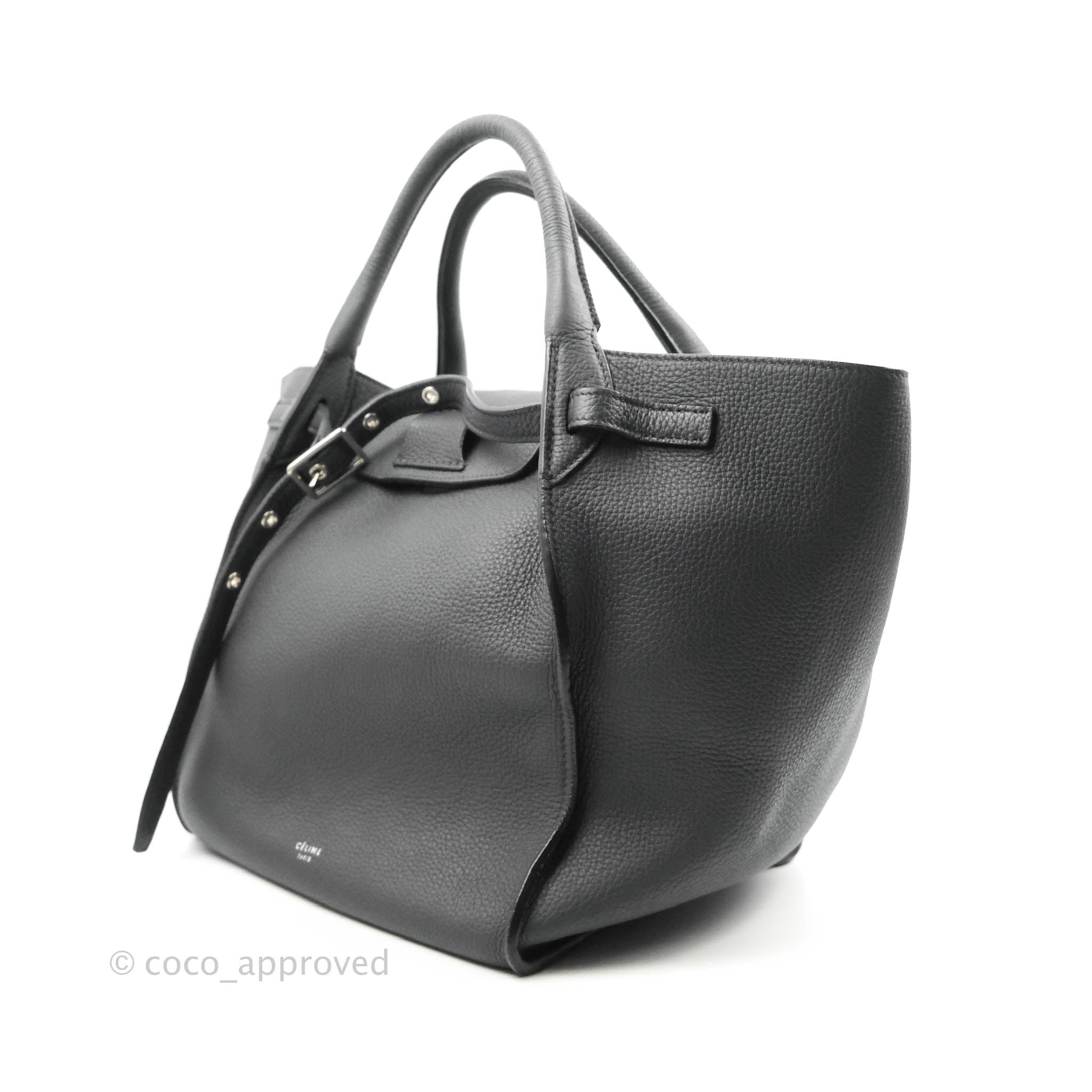 Celine Small Big Bag Black Supple Grained Leather Handbag with Silver Hardware - Perfect for Work, Travel & Everyday Luxury