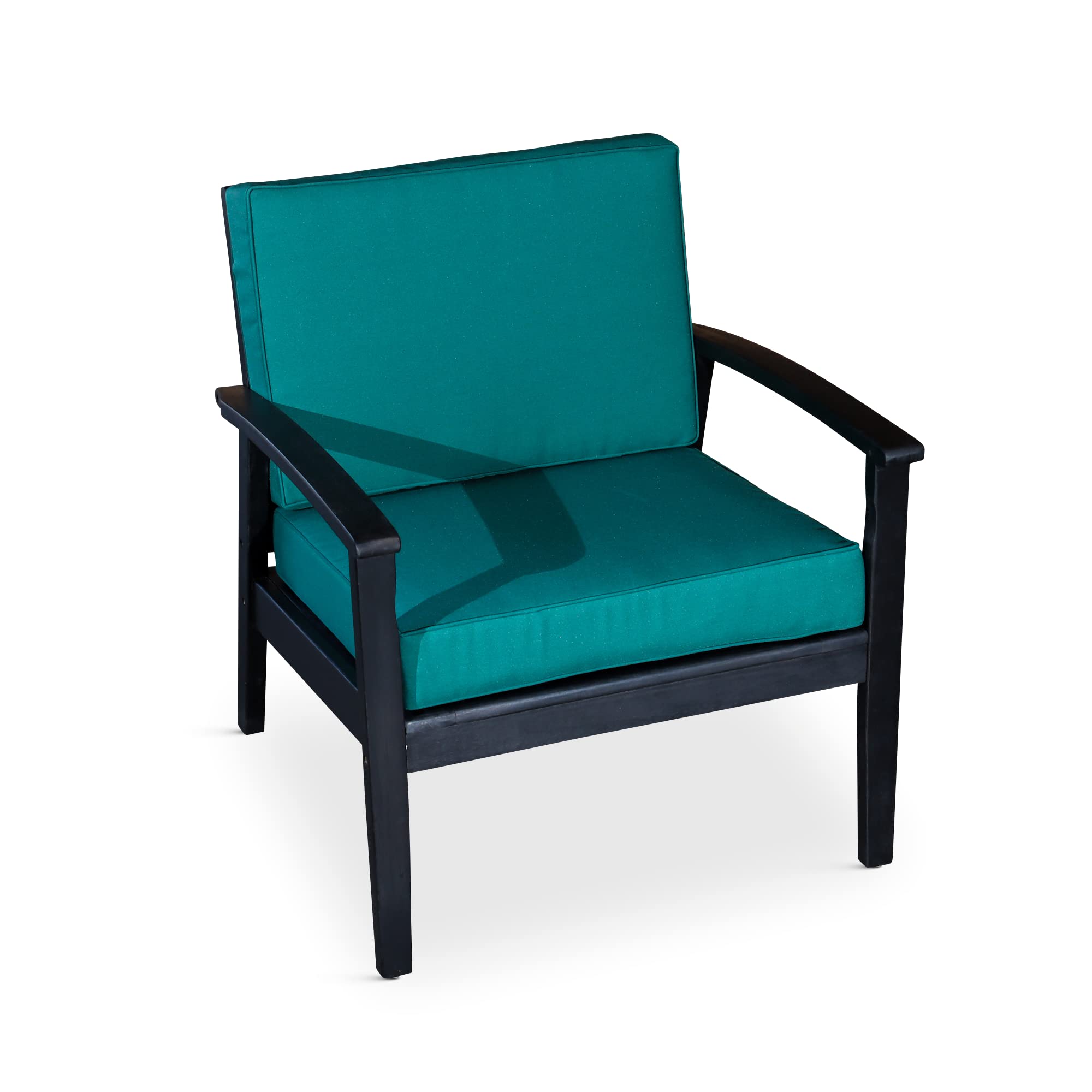 DTY Outdoor Living Longs Peak Deep Seat Eucalyptus Chair - Espresso Finish with Dark Green Cushions | Patio, Garden, Deck & Backyard Furniture for Relaxing Outdoors