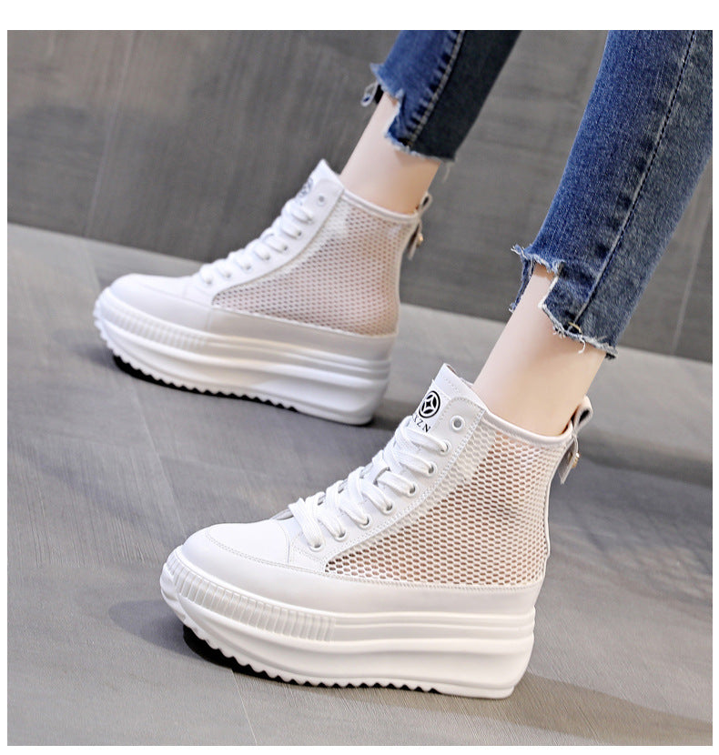Lovevop Women's Summer Ankle Boots - Breathable Air Mesh Platform Wedge Sneakers for Spring & Autumn (7.5cm Heel) | Comfortable Casual Shoes for Walking, Travel & Outdoor Activities