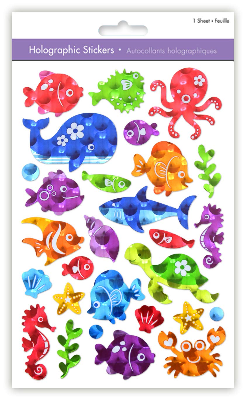 Whale Stickers for Kids - Cute Holographic Sea Animal Stickers with Shark, Dolphin & Ocean Creatures - Fun Waterproof Decals for Laptops, Water Bottles & Scrapbooking (24-Pack)