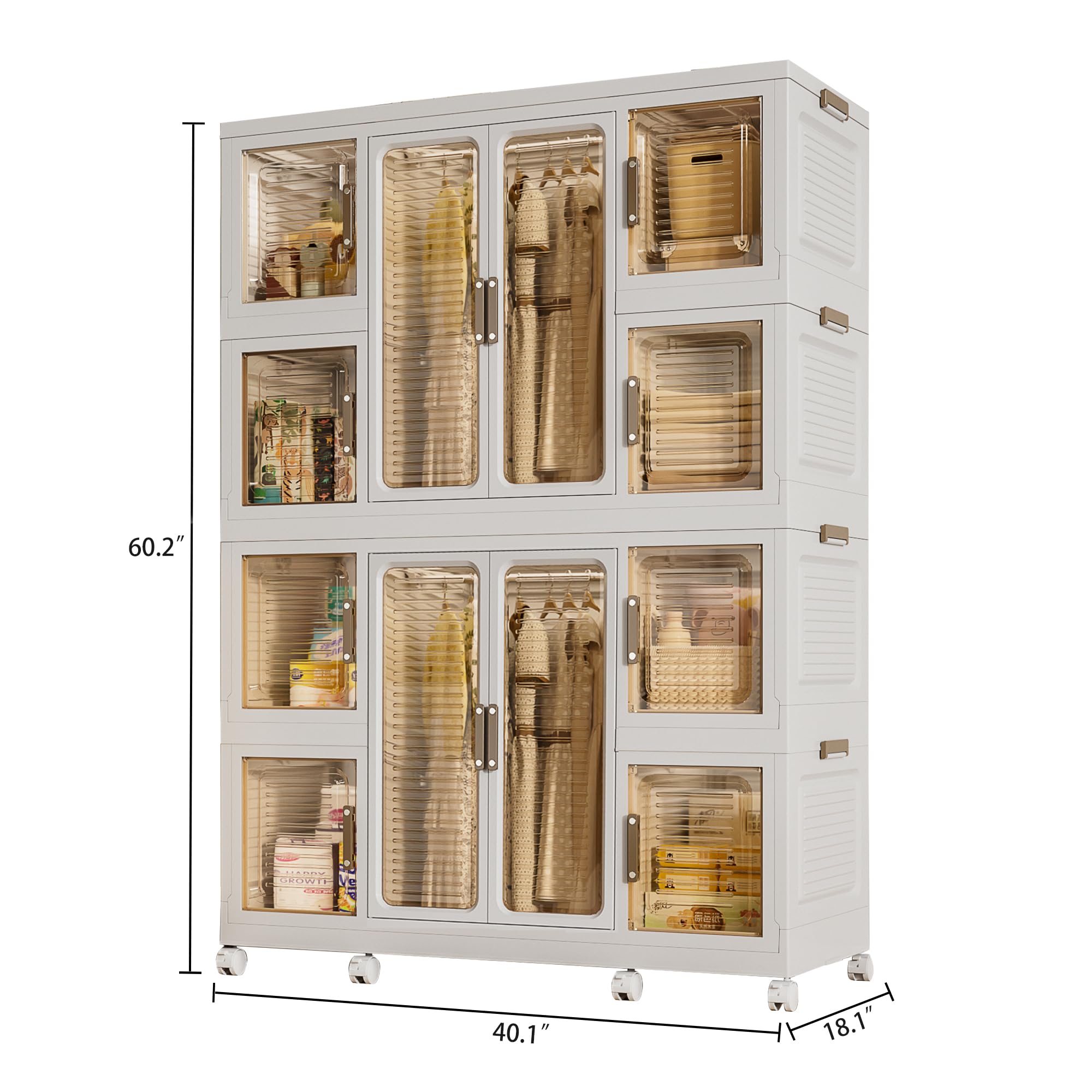 Large Portable Kids Wardrobe Closet with Doors - Collapsible Baby & Children's Clothing Organizer with Transparent Panels | Perfect for Nursery, Bedroom & Living Room Storage | Durable Plastic Construction