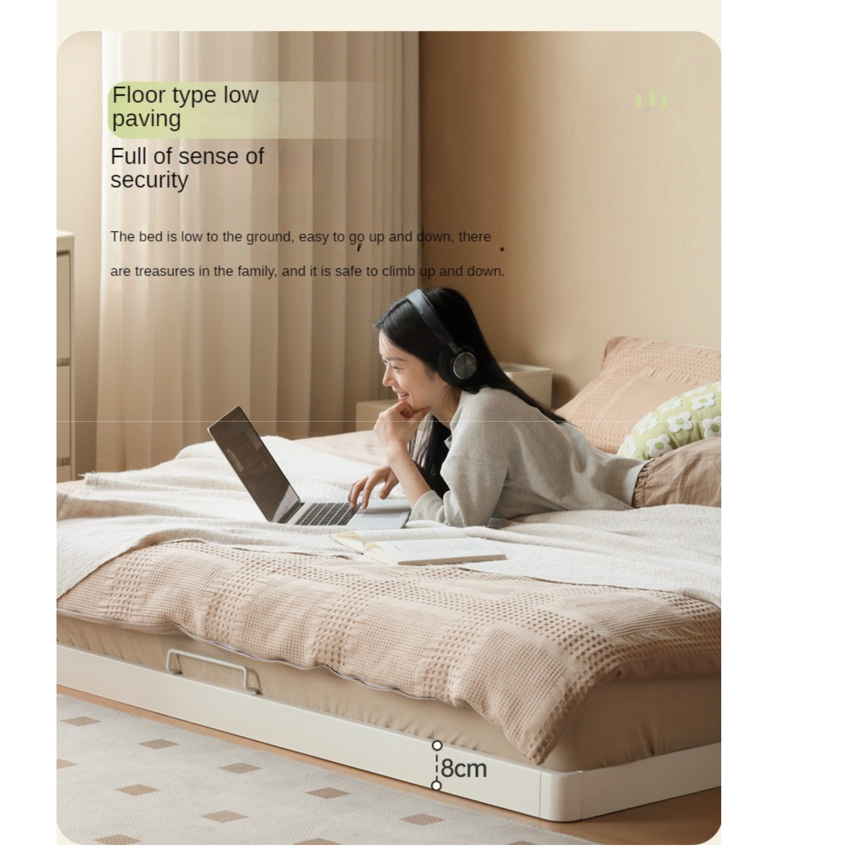 Birch Solid Wood Platform Bed - No Headboard Low Profile Floor Bed in Cream - Perfect for Minimalist Bedrooms, Small Spaces & Modern Home Decor