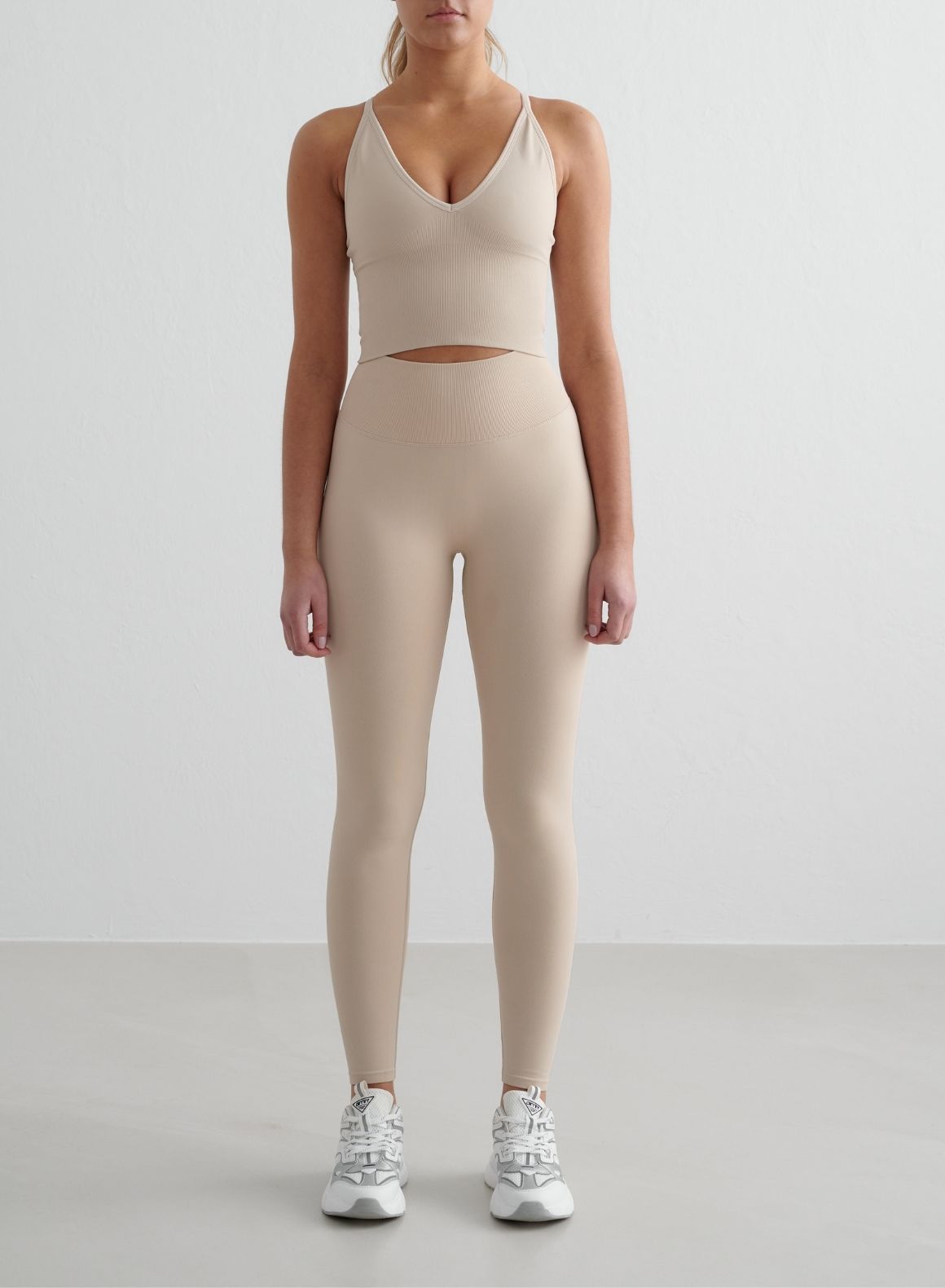 Seamless Clay Shape Tights & Cross Back Bralette Set - Women's Yoga Workout Outfit for Pilates, Gym & Lounge Wear
