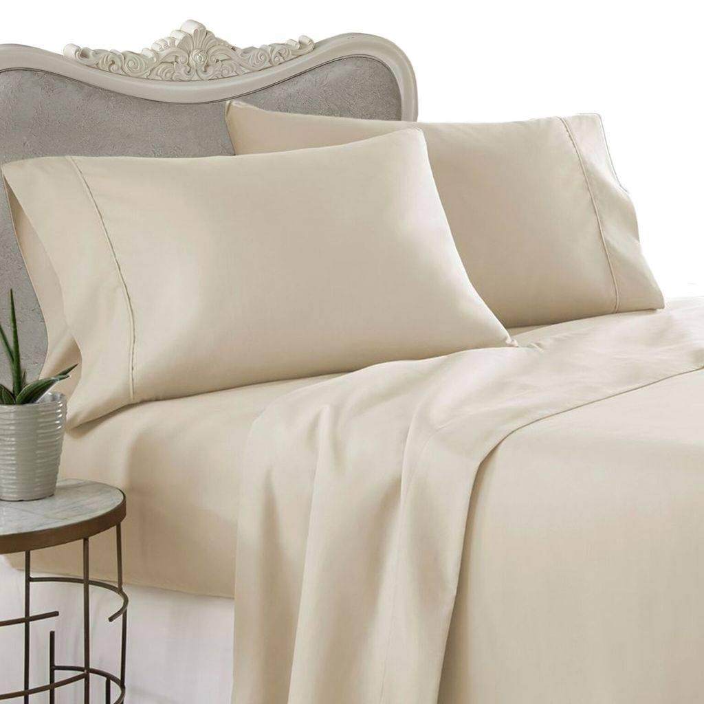 Luxury 1500 Thread Count 100% Egyptian Cotton Cal King Sheet Set - 4 Piece Bedding with Deep Pockets & 2 Pillowcases | Ultra Soft Beige Solid Sheets for Master Bedroom, Guest Room & Hotel Use