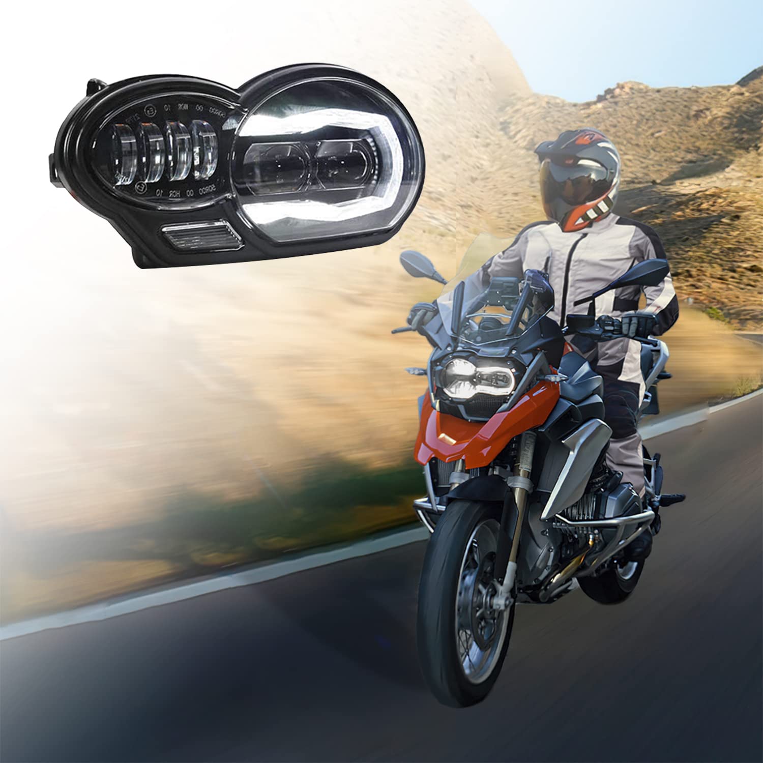 BMW R1200GS LED Headlight Assembly (2004-2012) - High/Low Beam with DRL for R1200GS & Adventure Oil Cooler Models - Motorcycle Front Headlamp Replacement - Perfect for Night Riding & Off-Road Adventures