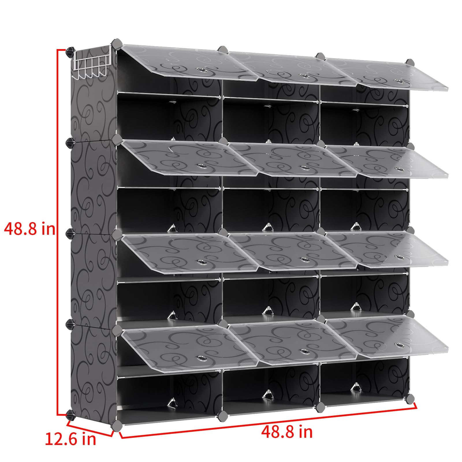 MAGINELS 48-Pair Shoe Storage Organizer Cabinet with Door - Large DIY Plastic Detachable Shoe Rack for Entryway, Bedroom, Closet - Space Saving Shoe Shelf for Men, Women & Kids (Black) | Perfect for Small Spaces & Shoe Organization