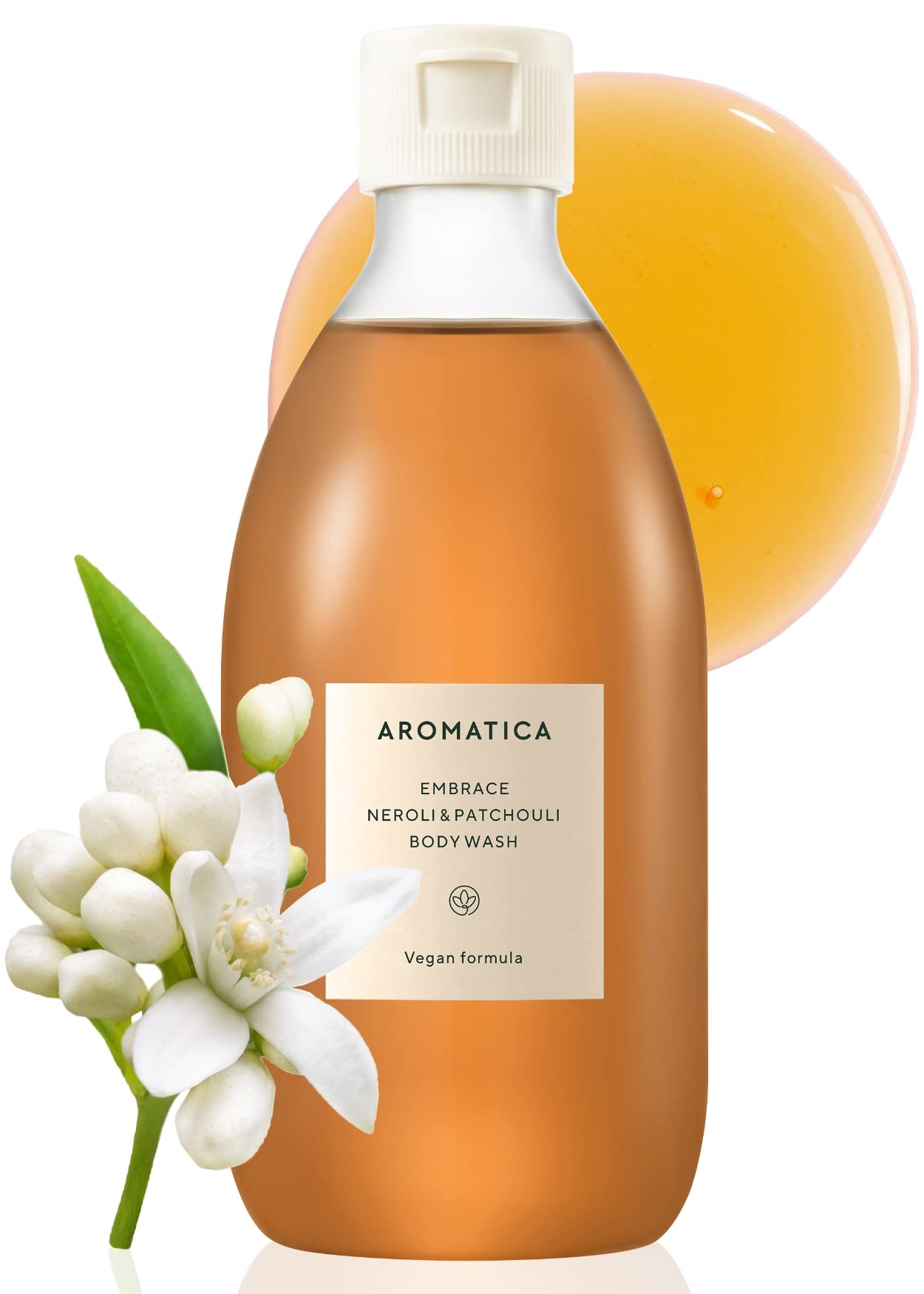 AROMATICA Embrace Body Wash Neroli & Patchouli 10.14 fl.oz (300ml) - Floral Scented Vegan Body Wash for Women | Sulfate-Free, Relaxing Shower Gel | Perfect for Stress Relief & Aromatherapy Bath Time