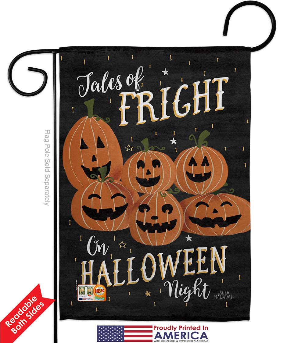 Halloween Garden Flag Set with Stand - Double-Sided Witch, Black Cat & Pumpkin Design - 13x18.5 Inch Fall Yard Banner for Trick or Treat Decor - Made in USA - Perfect for Front Porch, Lawn & Seasonal Home Decoration
