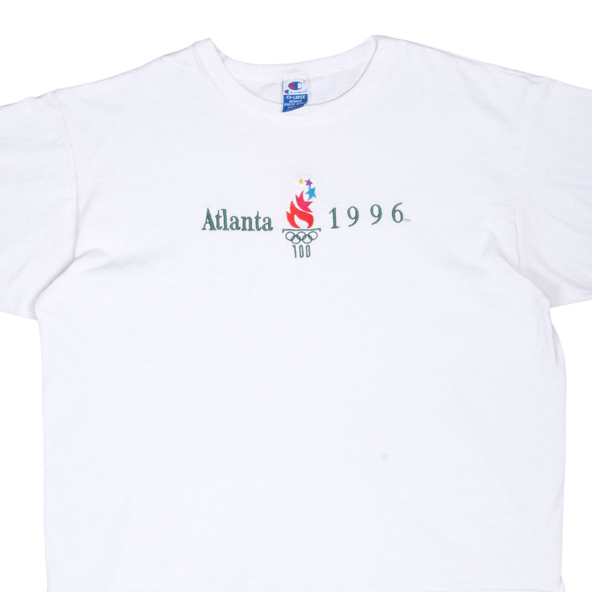 Vintage Champion Atlanta Olympics 1996 White T-Shirt 2XL - Made in USA - Retro Sports Fan Gift & Casual Wear for Men