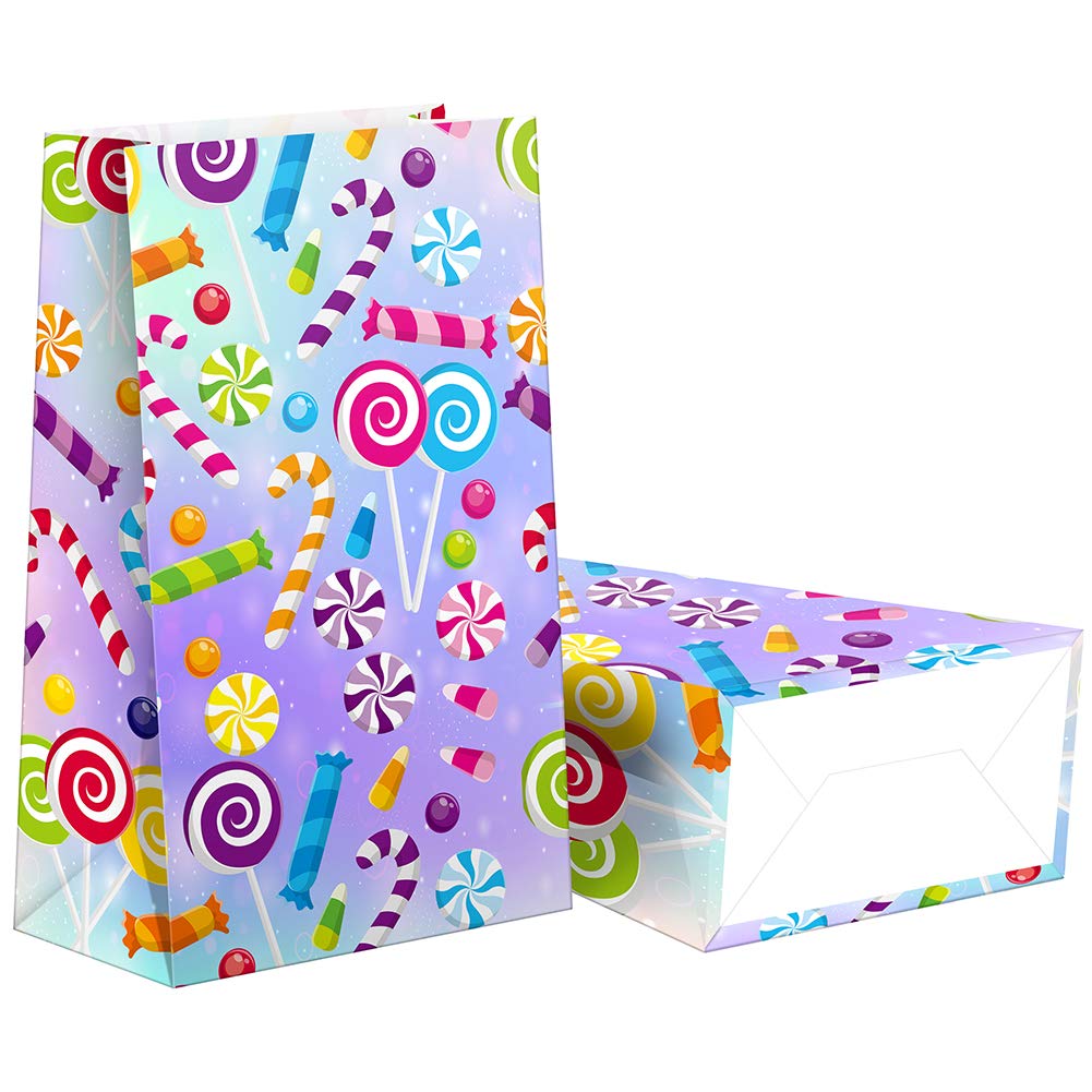 24 Pcs Candyland Themed Goodie Bags with Stickers - Party Favors & Treat Bags for Birthday, Baby Shower, Halloween & Christmas Celebrations