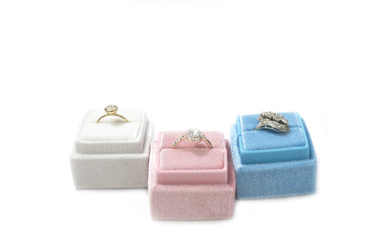 Velvet Square Single Ring Box - Vintage Wedding & Engagement Ring Holder with Detachable Lid, Photography Prop - Dusty Sky Blue | Perfect for Wedding Ceremonies, Engagement Photos & Jewelry Display