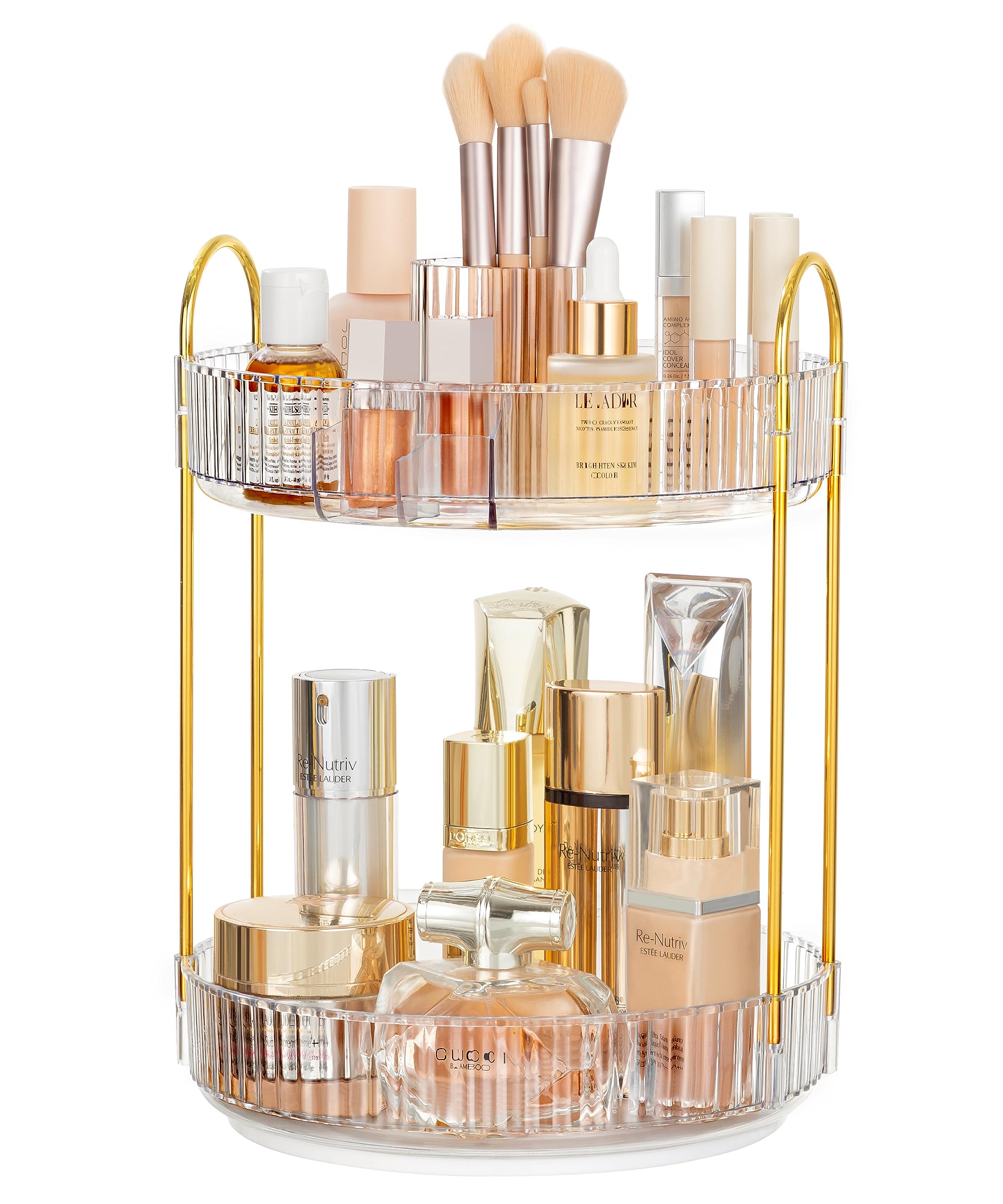HBlife 360° Rotating Makeup Organizer - 2 Tier Large Capacity Cosmetic Storage for Perfume & Skincare | Clear Acrylic Vanity Organizer for Bathroom, Countertop & Dressing Table | Perfect for Makeup Lovers & Beauty Enthusiasts