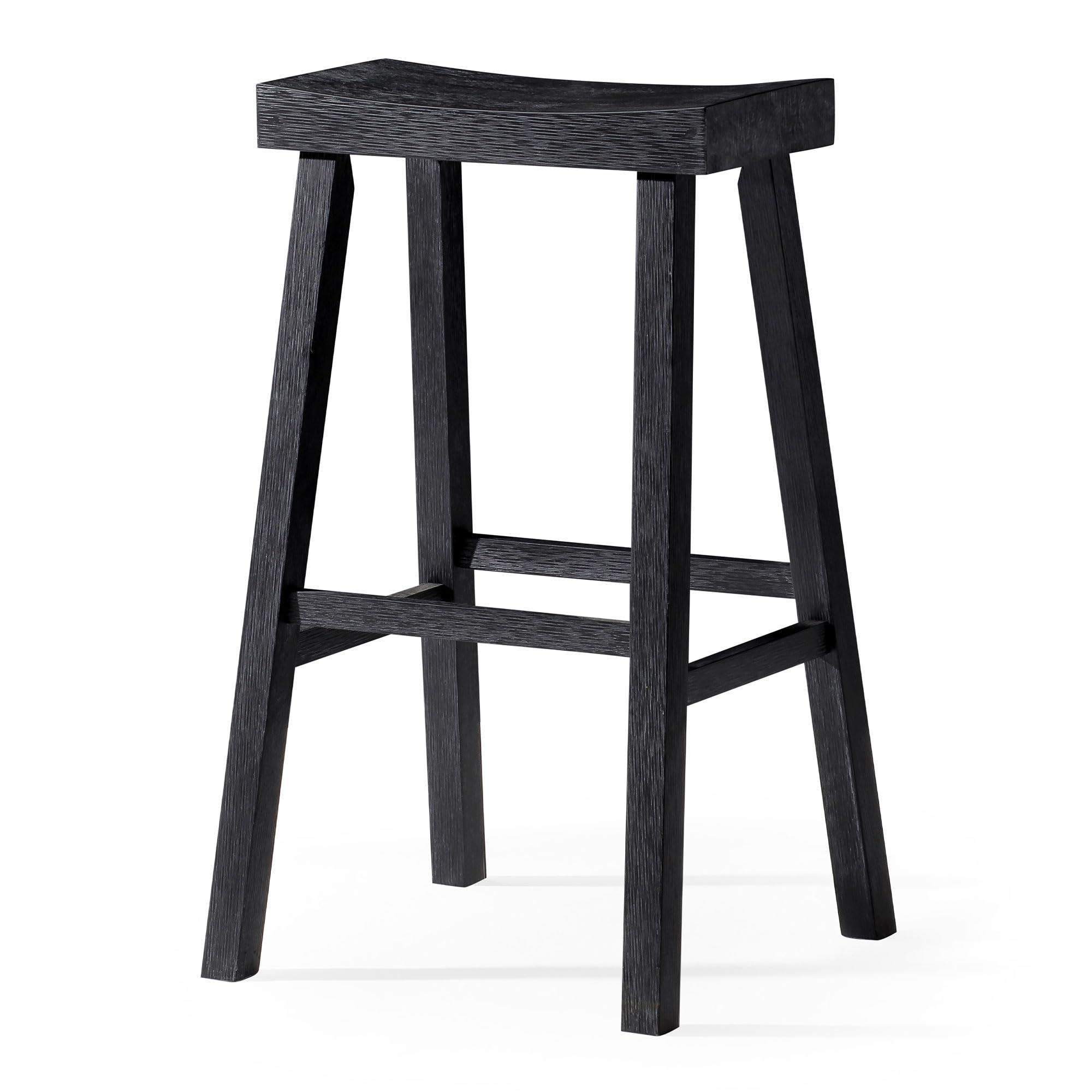 Modern Farmhouse Wood Bar Stool - 31 Inch Kitchen Island Stool with Wide Comfortable Seat, Backless Design for Kitchen, Pub & Dining Areas - Vintage Black Finish - Perfect for Breakfast Bars, Countertops & Home Decor