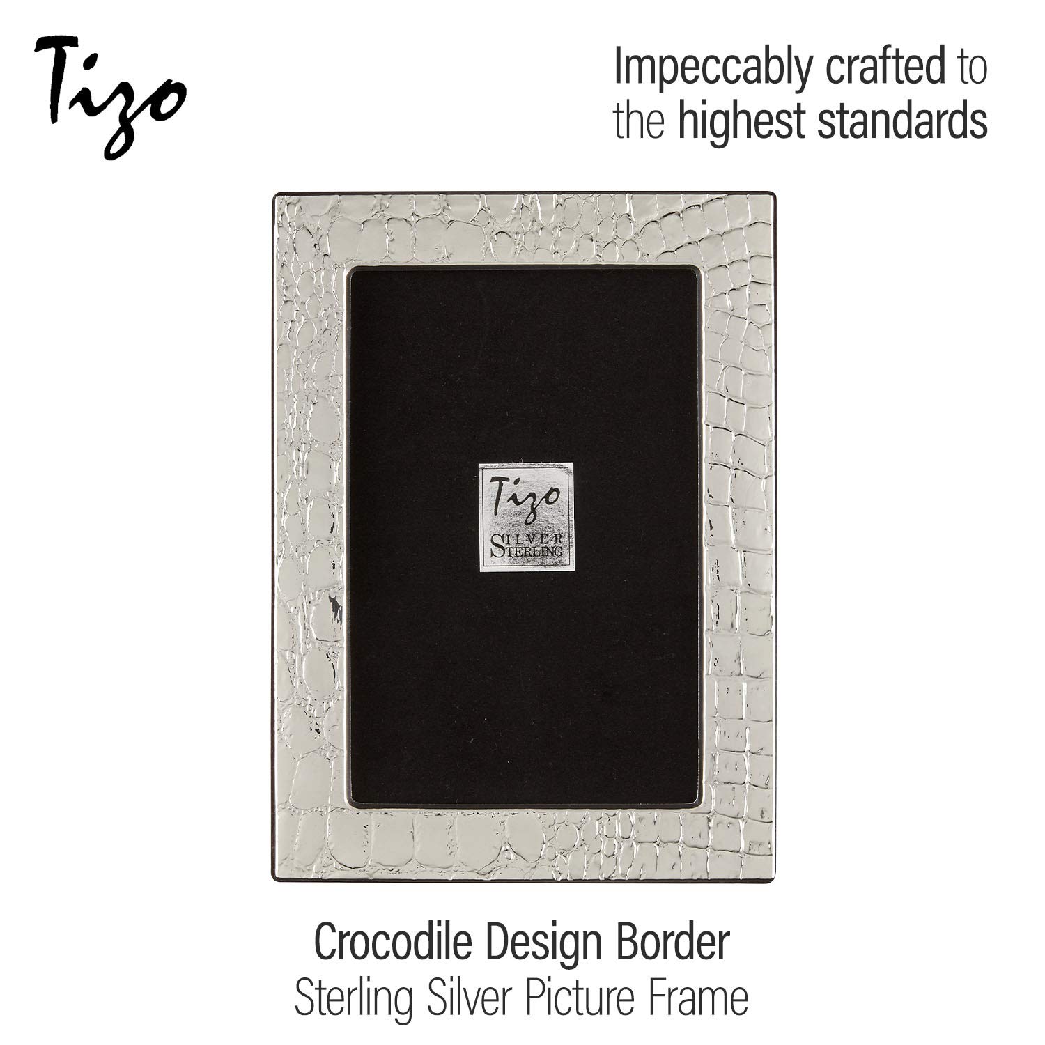 TIZO 8x10 Crocodile Silver Decorative Picture Frame - Premium Boutique Quality Photo Display - 925 Sterling Silver Collection - Perfect for Wedding Photos, Home Decor & Office Display