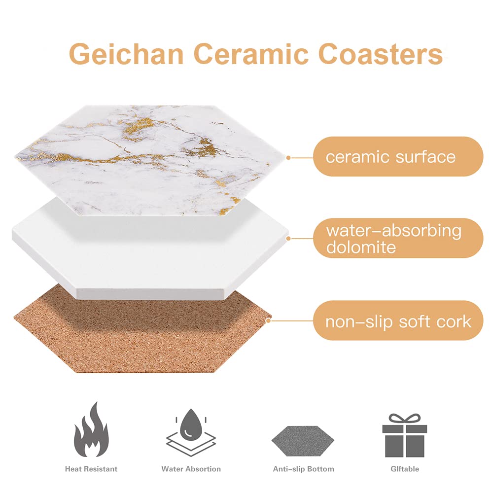 Gold Marble Drink Coasters with Holder - Home Decor & Gift for Coffee Table
