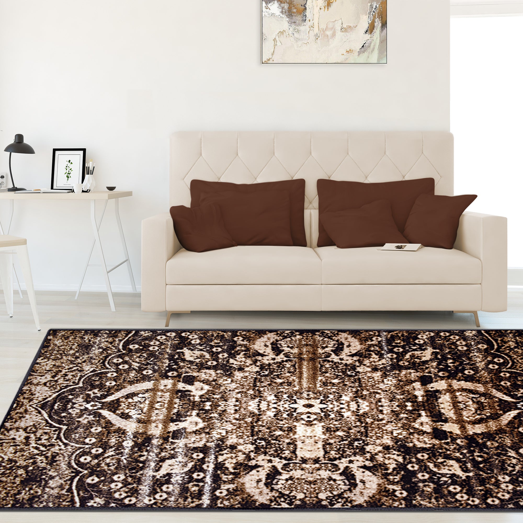 Oswell Medallion Non-Slip Washable Indoor Area Rug - Soft Living Room Carpet, Bedroom Runner, Kitchen Mat for Home Decor