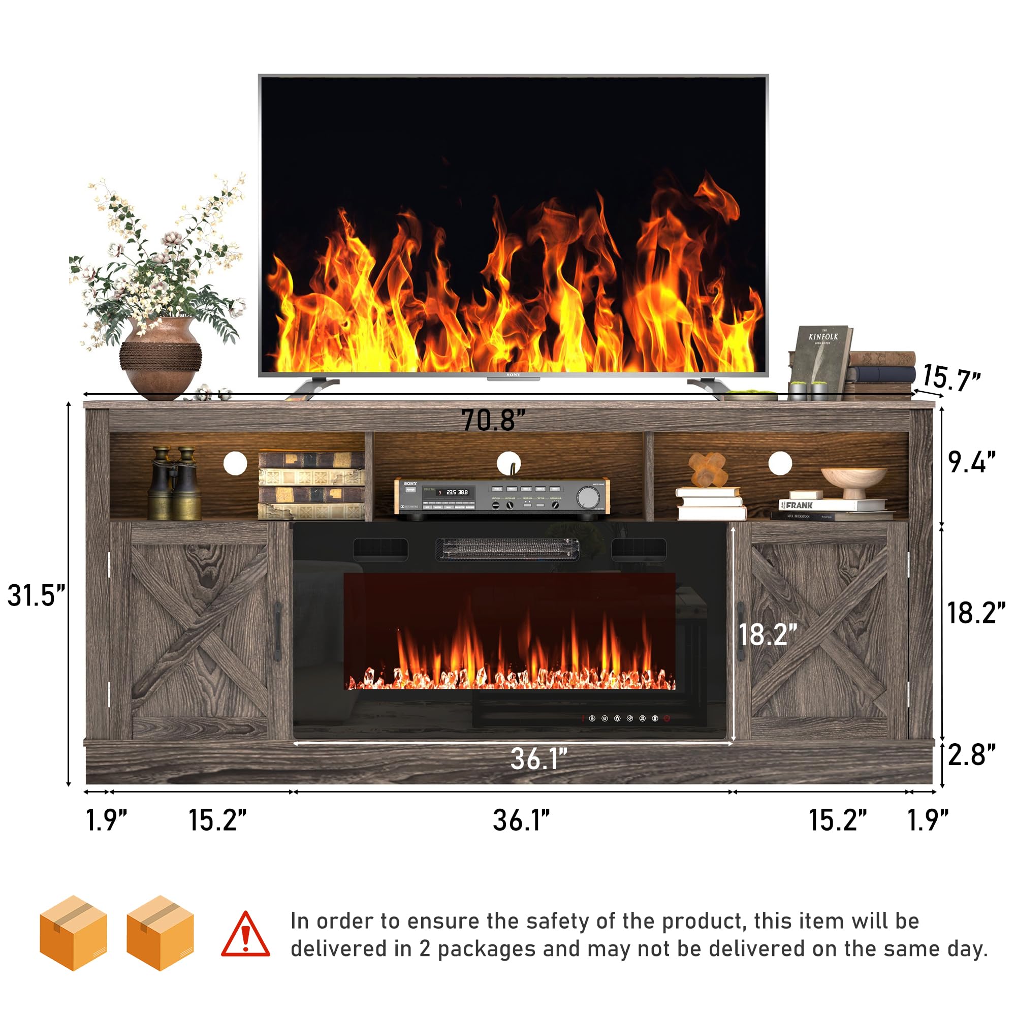 Farmhouse TV Stand for 70/75/80 Inch TV - 32