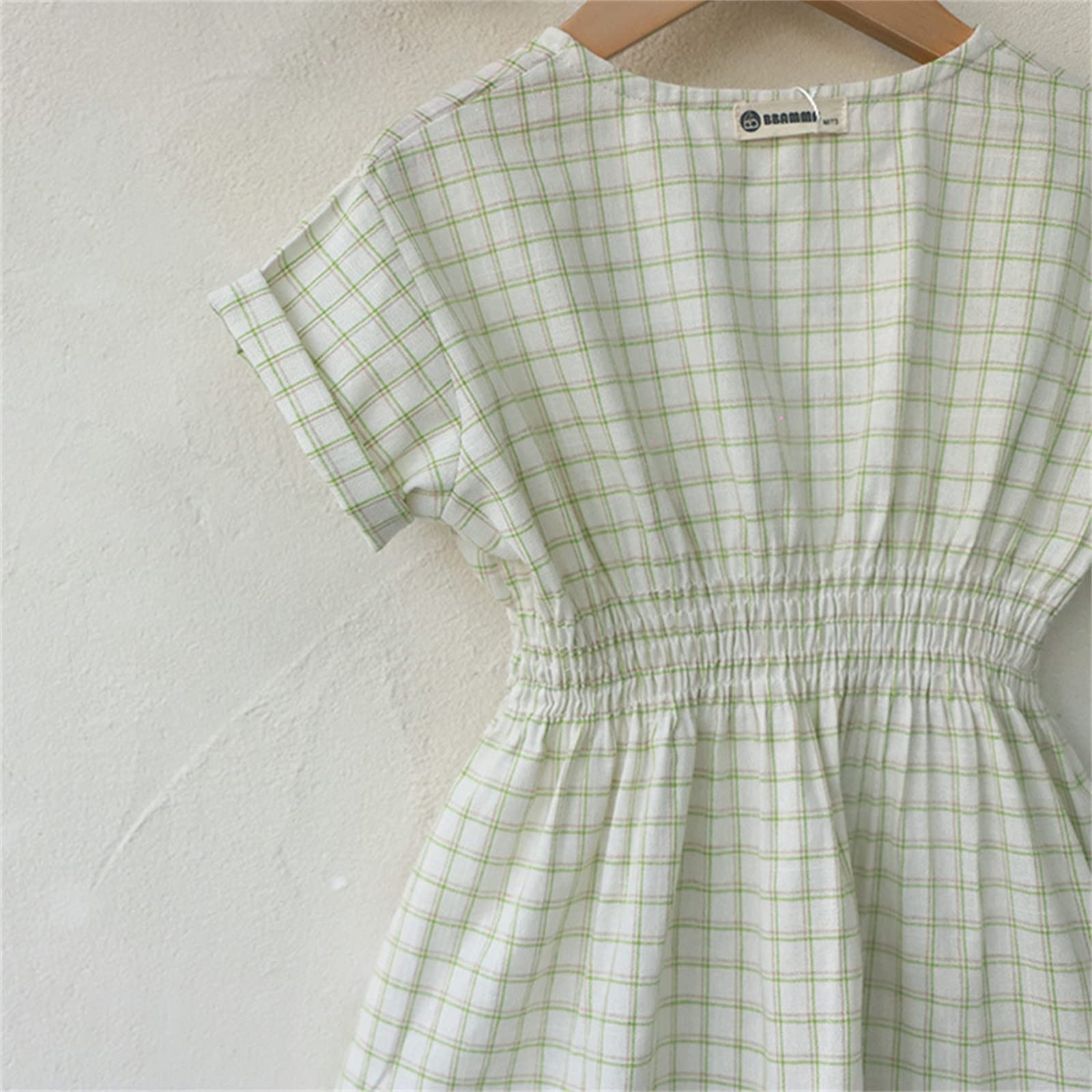 **Baby Girls Cotton Summer Plaid Collar Short Sleeve Princess Dress – Newborn & Infant Outfit for Casual Wear, Parties & Photo Shoots**