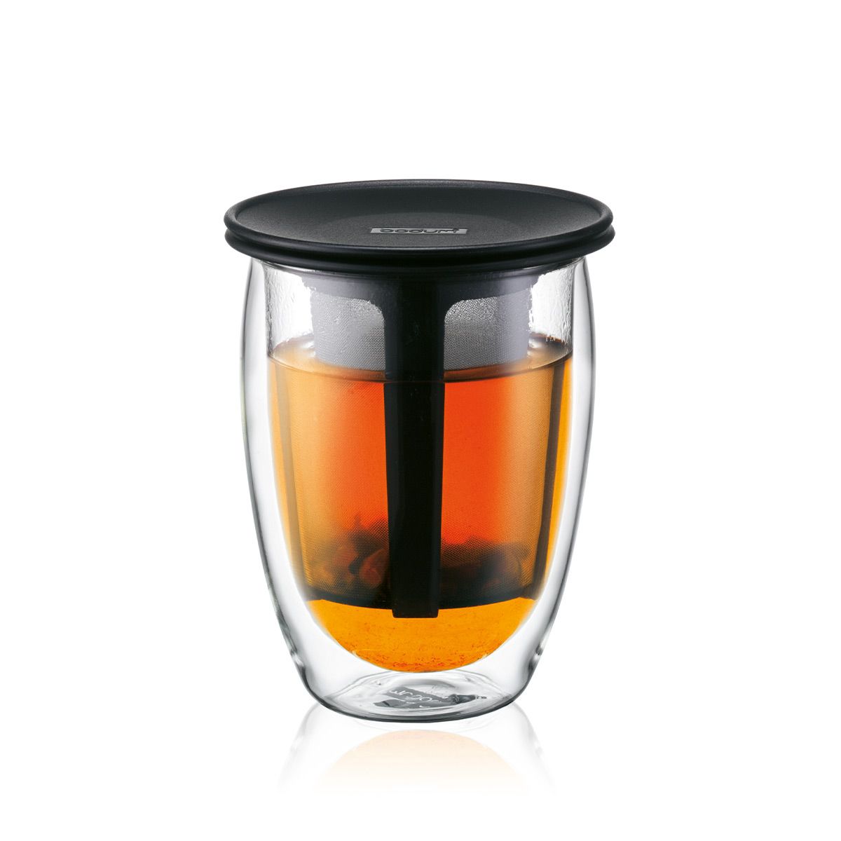 Bodum Tea For One Double Wall Glass with Tea Strainer - 12oz (0.35L) Insulated Tea Cup for Hot & Cold Beverages - Perfect for Home, Office, or Gift