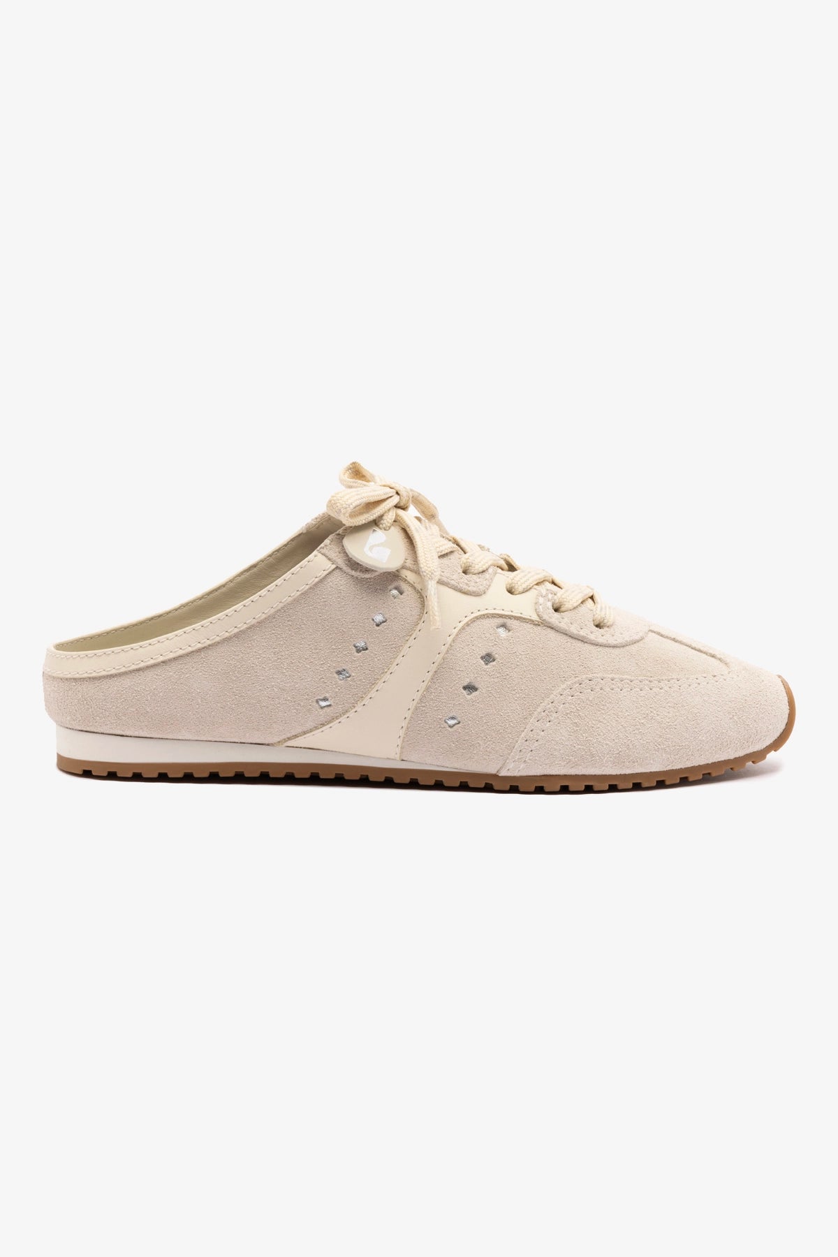 Stella Women's Sneaker Mules - Soft Suede & Leather Slip-On Shoes in Mushroom Grey & Ivory | Comfortable Casual Loafers for Walking, Work & Everyday Wear