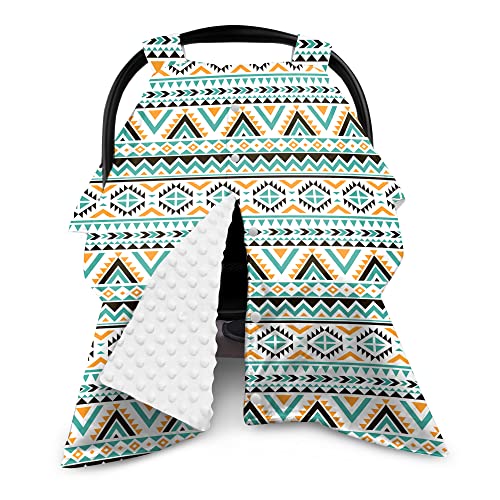 Extra Large Baby Car Seat Canopy - 2 in 1 Infant Car Seat Cover & Nursing Cover with Peekaboo Opening, Soft Minky Dot Backing for Newborn Boys & Girls (Aztec Print) | Perfect for Travel, Breastfeeding & Baby Showers
