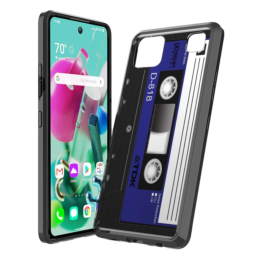 Ohiya LG K92 5G Phone Case - Hybrid Protective Cover for Women & Men, Slim Soft Grip Design, Compatible with AT&T Cricket & All Carriers (Blue Cassette Tape Style) - Perfect for Everyday Use, Work & Travel Protection
