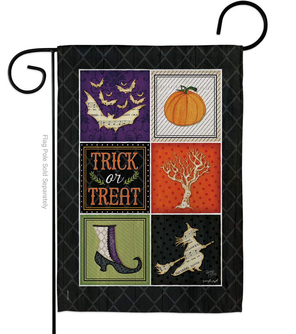 Breeze Decor Halloween Garden Flag - Trick or Treat Collage, 13x18.5in - Fall Decor for Outdoor