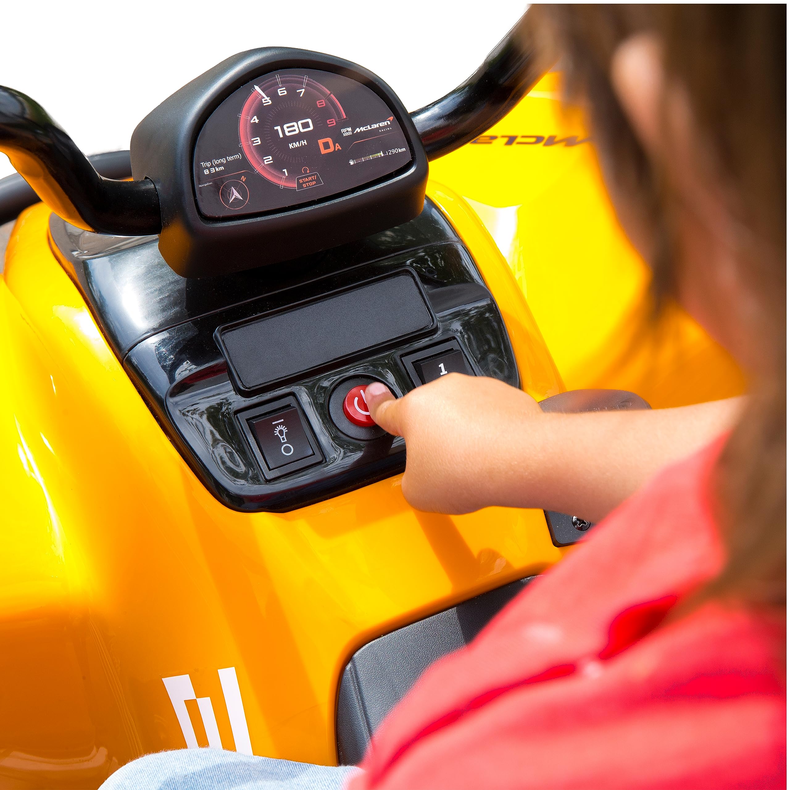 FEBER - 12V Battery-Powered McLaren MCL 35 Quad Ride-On Car with LED Lights, Original Model, 3-6 km/h Speed, Stable & Safe for Boys & Girls Ages 3+ - Perfect for Outdoor Play, Birthday Gifts & Family Fun (FEN11000)