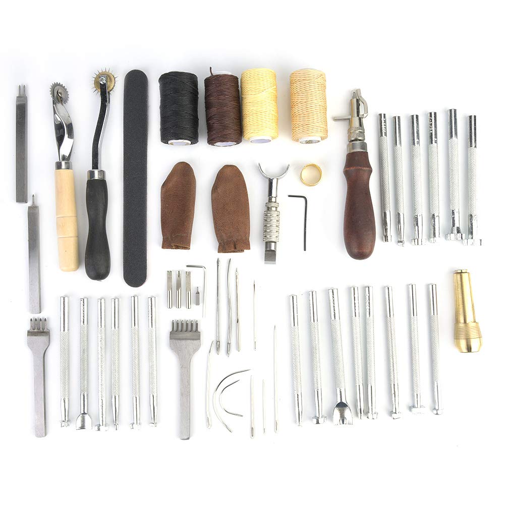 34-Piece Leather Stamping Tool Kit - Professional Leather Working Tools for Cutting, Sewing & DIY Leathercraft | Lightweight Durable Leather Craft Supplies for Belts, Wallets & Bags Making