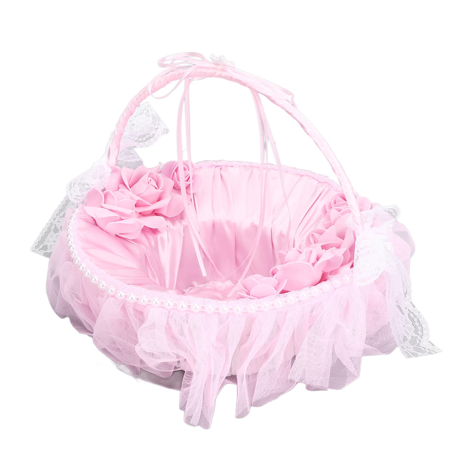 Elegant Pink Wedding Flower Basket with Lace Trim - Romantic Floral Decor for Bridal Showers, Wedding Ceremonies & Home Decor