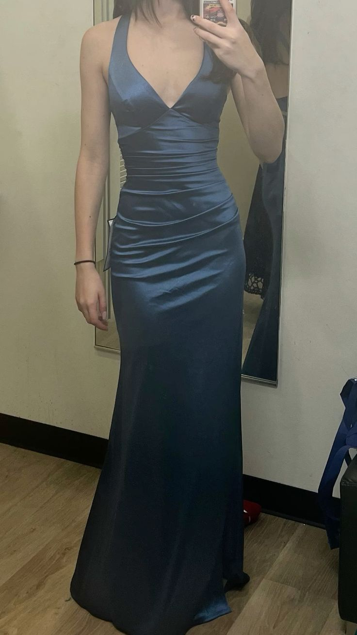 Elegant Navy Blue Satin Prom Dress - Mermaid Formal Evening Gown for Homecoming, Ball & Special Occasions | Style J6058