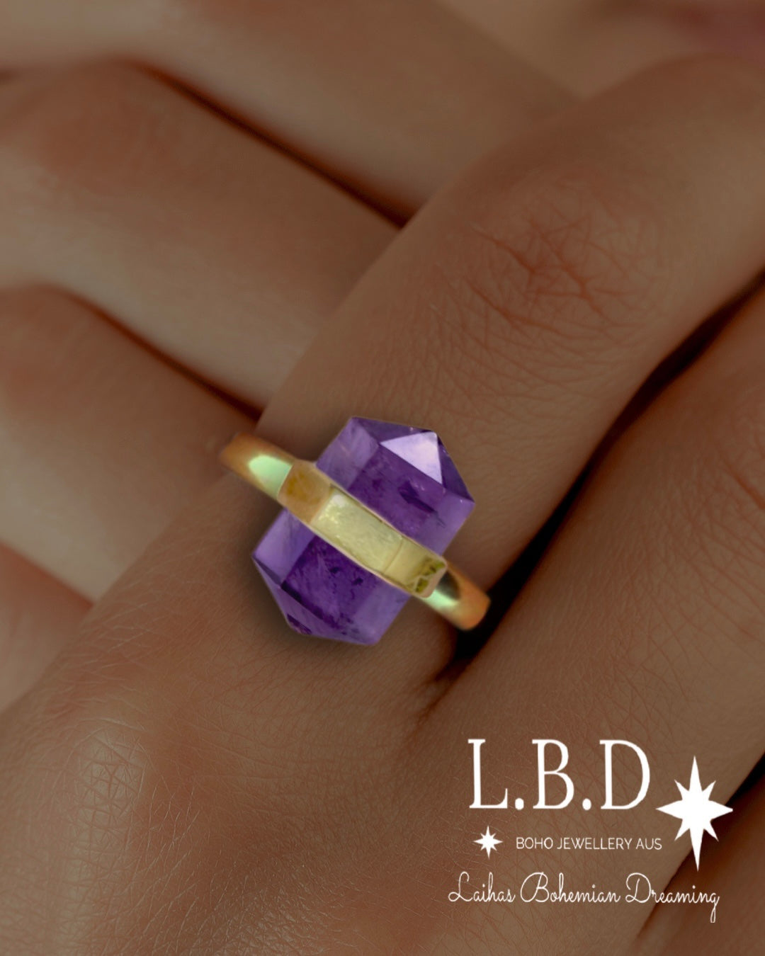 Laihas Gold Crystal Kindness Amethyst Ring for Women - Elegant Purple Gemstone Jewelry Gift for Birthday, Anniversary & Special Occasions