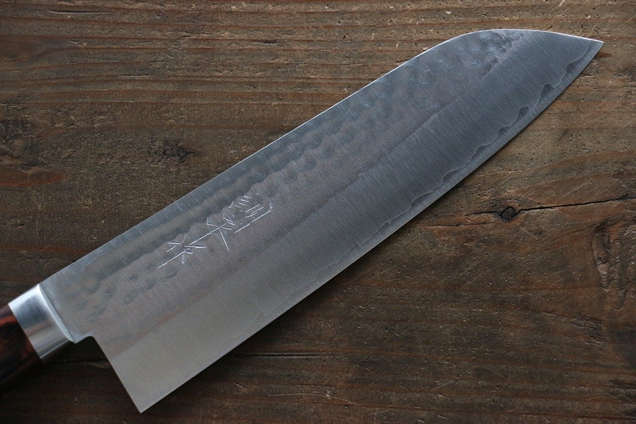 Premium Kunihira VG1 Hammered Santoku Knife 170mm - Japanese Chef Knife with Mahogany Handle - Perfect for Slicing, Dicing & Chopping Vegetables, Meat & Fish