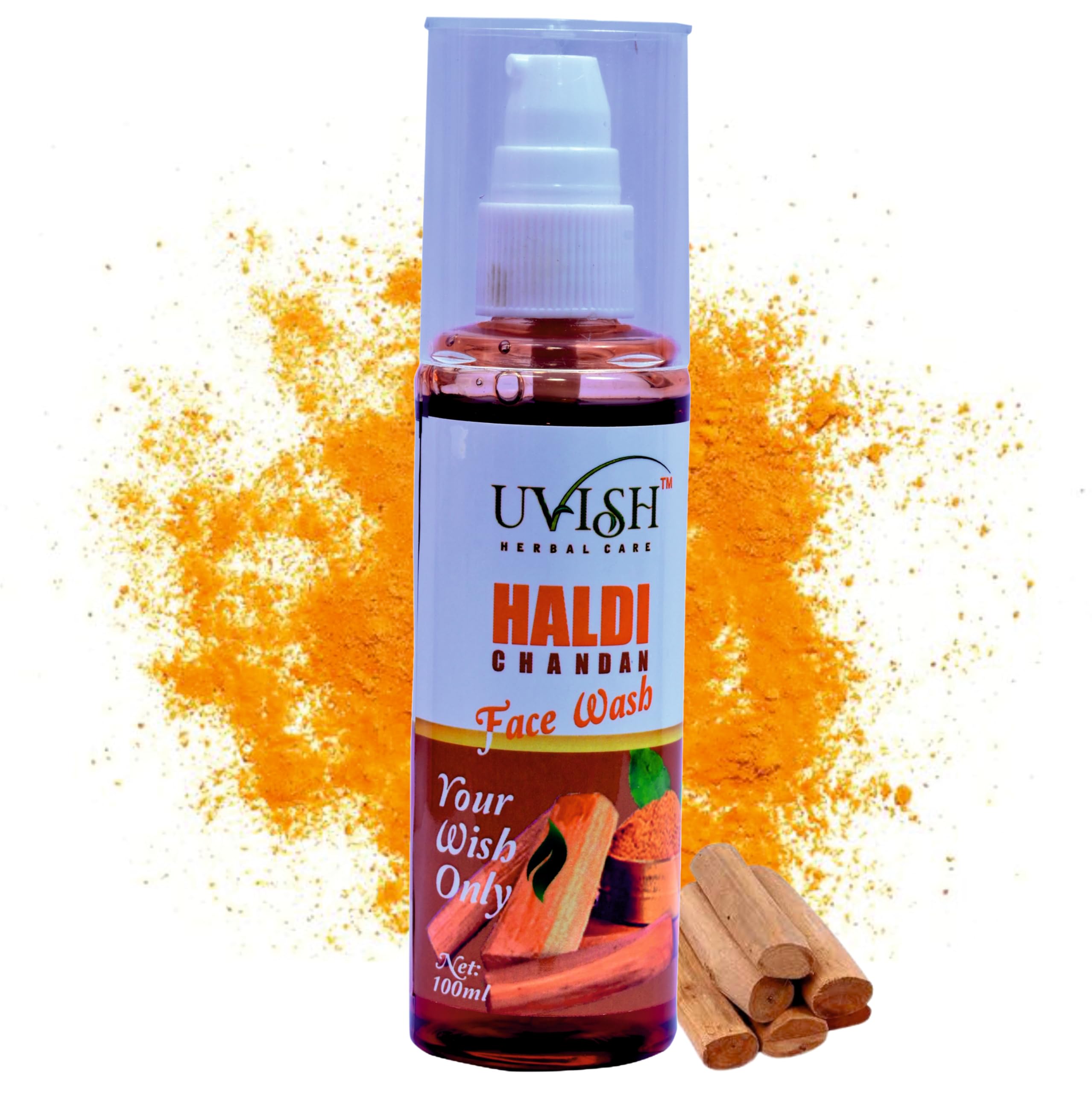 Uvish Haldi Chandan Face Wash - Ayurvedic Turmeric & Sandalwood Face Cleanser for Men & Women | Brightening & Detanning Formula with Ubtan | 100ml | Perfect for Daily Skincare Routine & Achieving Radiant Glow