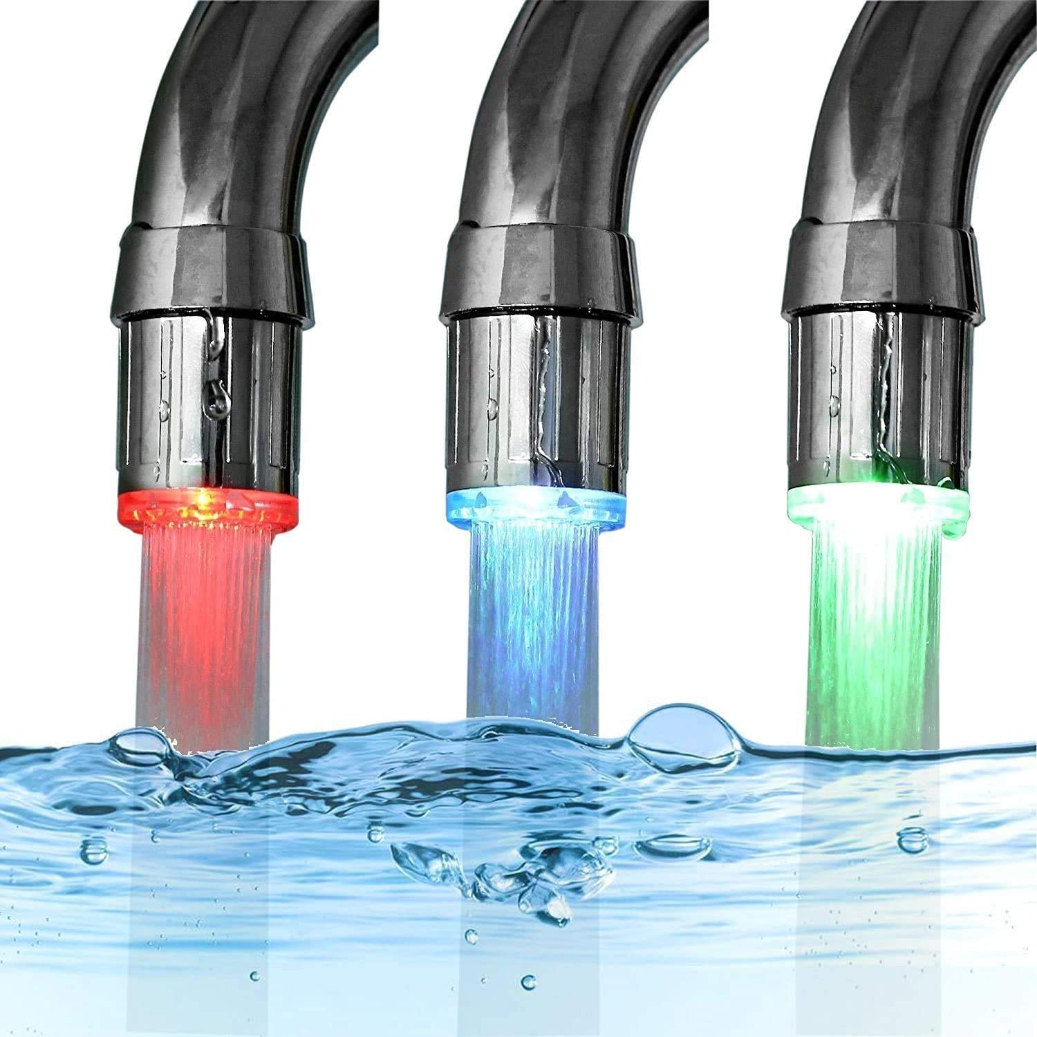 3-Color Temperature Sensitive LED Faucet Aerator - Gradient Light Shower Head for Kitchen, Bathroom, Sink (3 Pack) - Perfect for Kids Hand Washing, Dish Cleaning & Water Conservation