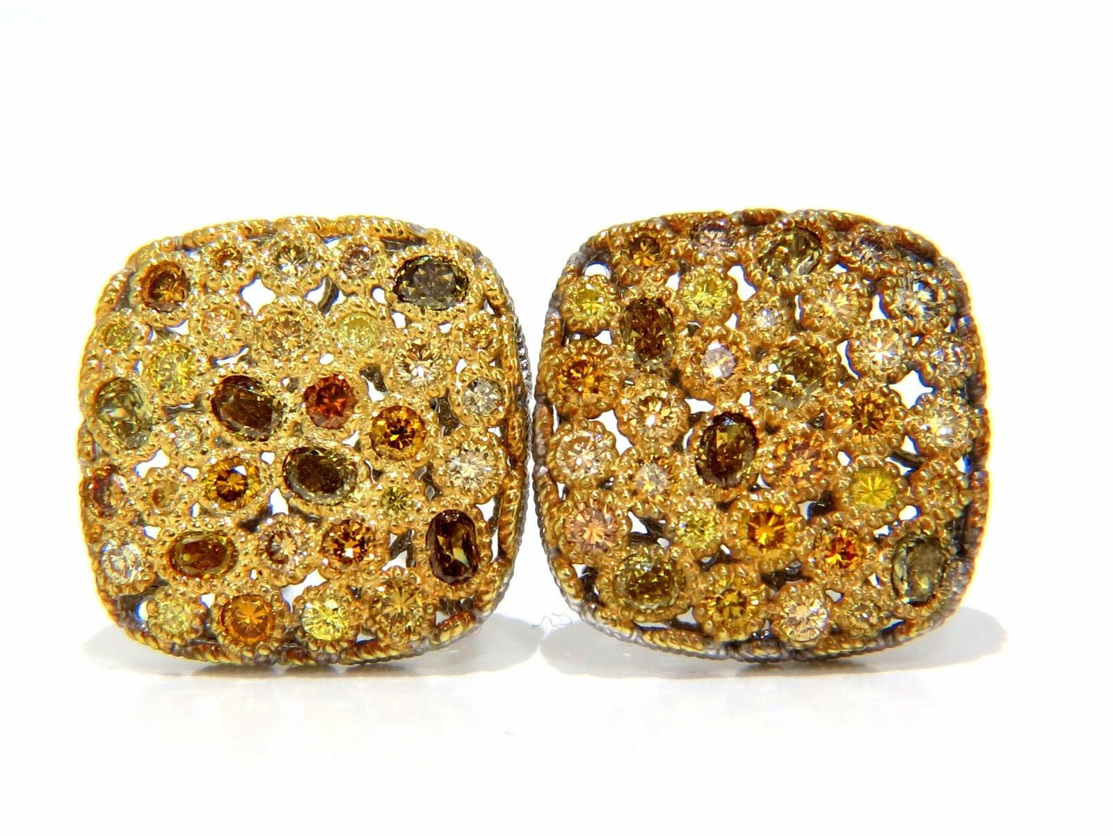 1.60CT Natural Fancy Color Diamond Clip-On Cocktail Cluster Earrings in 14K Gold - Elegant Party & Evening Wear Jewelry for Women