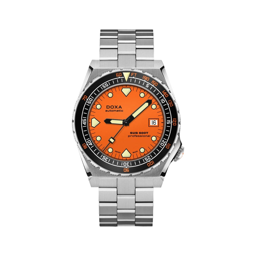 SUB 600T Professional 40mm Ceramic Bezel Dive Watch with Orange Dial & Stainless Steel Bracelet - Perfect for Scuba Diving, Water Sports and Outdoor Adventures
