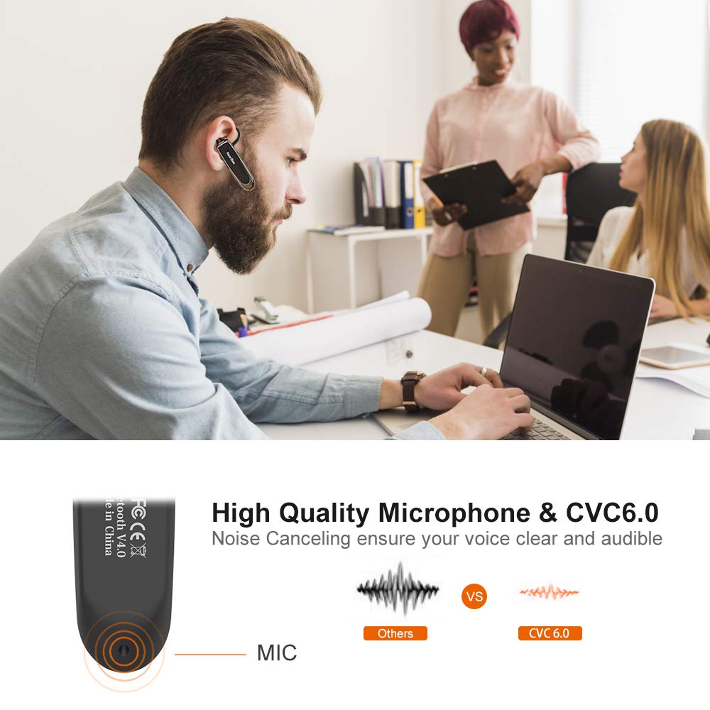 [2 Pack] New Bee V5.0 Bluetooth Headset - 24Hrs Battery, Noise Cancelling Mic, Wireless Earpiece for iPhone, Samsung & Android - Perfect for Driving, Office Calls & Truckers