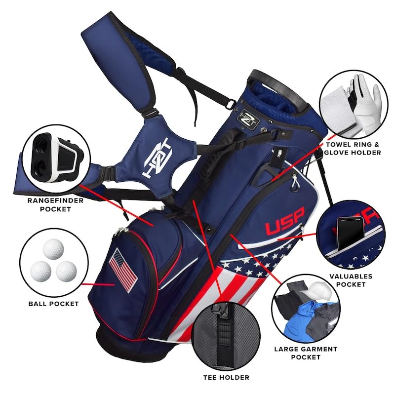 Hot-Z Golf USA Flag Stand Bag - Lightweight & Durable Golf Bag with American Flag Design - Perfect for Golf Tournaments, Driving Range & Outdoor Sports