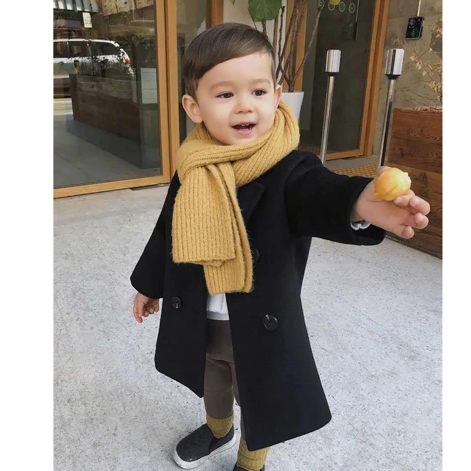 Stylish Toddler Plaid Wool Coat for Baby Girls & Boys - Elegant Notched Collar Double-Breasted Jacket | Perfect for Winter Outings & Family Photos