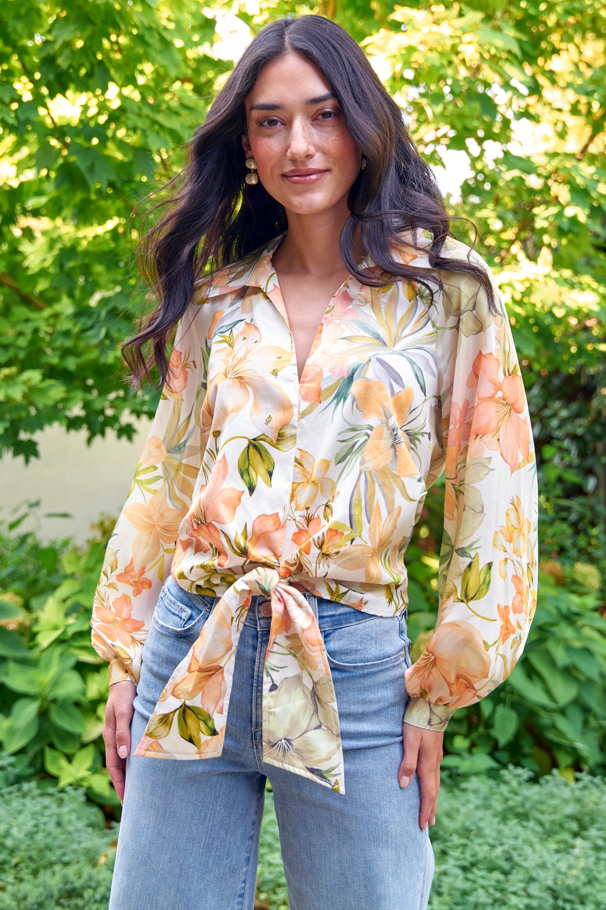Paloma Tie Front Top - Women's Floral Print Blouse for Spring & Summer | Casual Chic Style for Outings & Dates