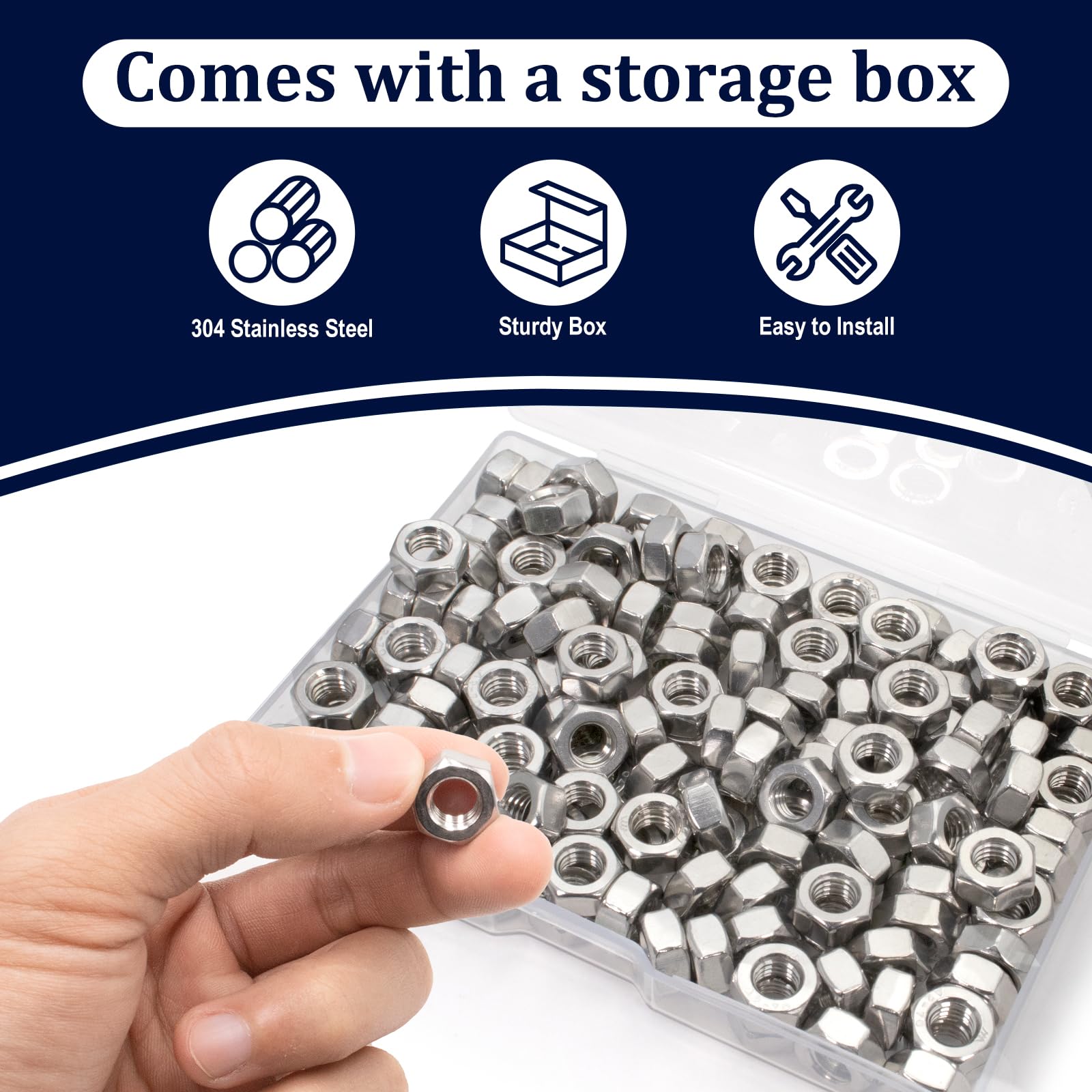 ZQZ M6-1.0mm Hex Nuts 150 Pack - 304 (A2-70) Stainless Steel Hardware Nuts - Metric Coarse Thread Nuts for DIY, Automotive & Machinery Repair