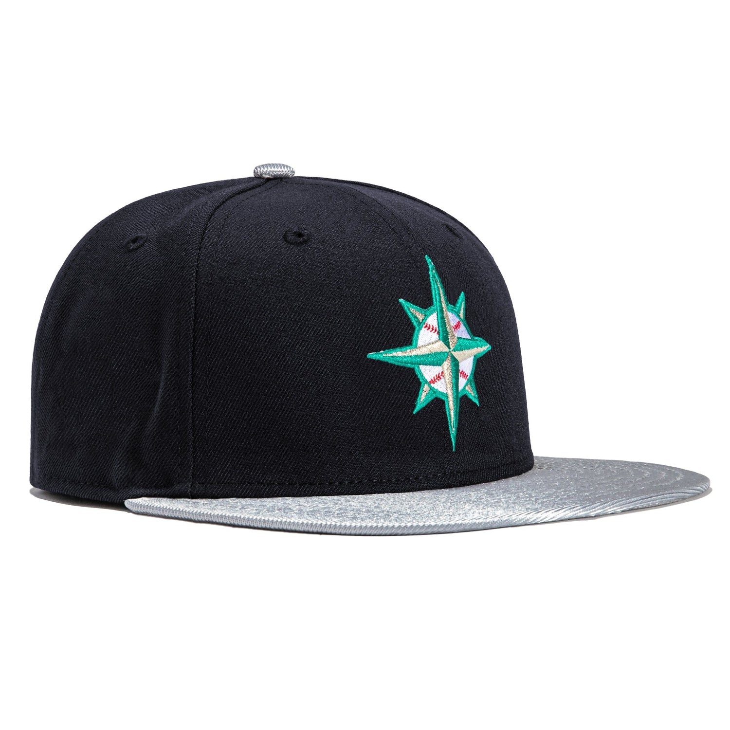 New Era 59Fifty Retro On Field Seattle Mariners 1997 Baseball Cap - Navy Blue & Metallic Silver - Vintage MLB Hat for Baseball Fans & Sports Collectors - Perfect for Games, Casual Wear & Fan Collections