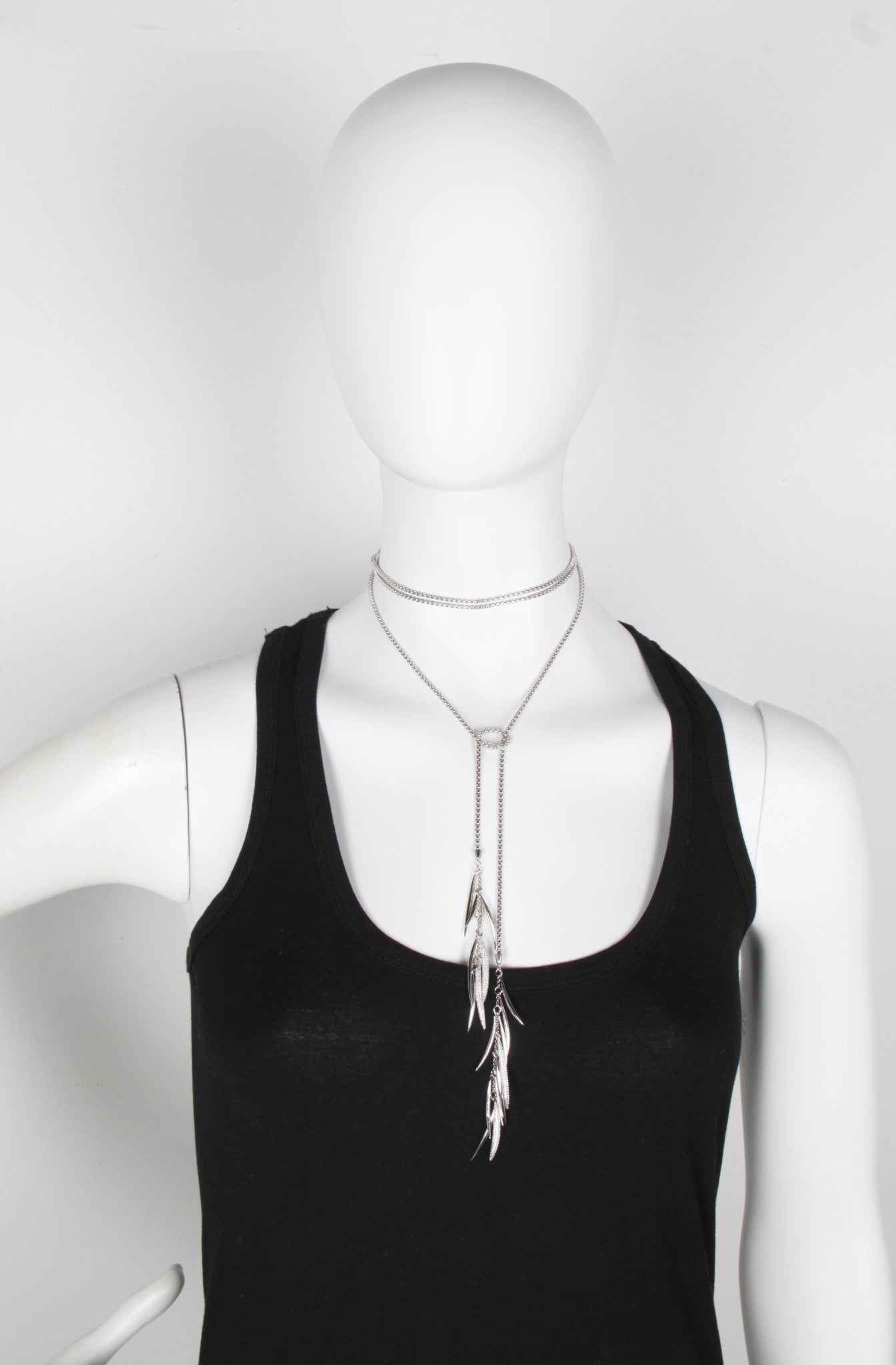 Elegant Silver Pave Prickle Lariat Necklace - Perfect for Evening Parties, Weddings & Special Occasions