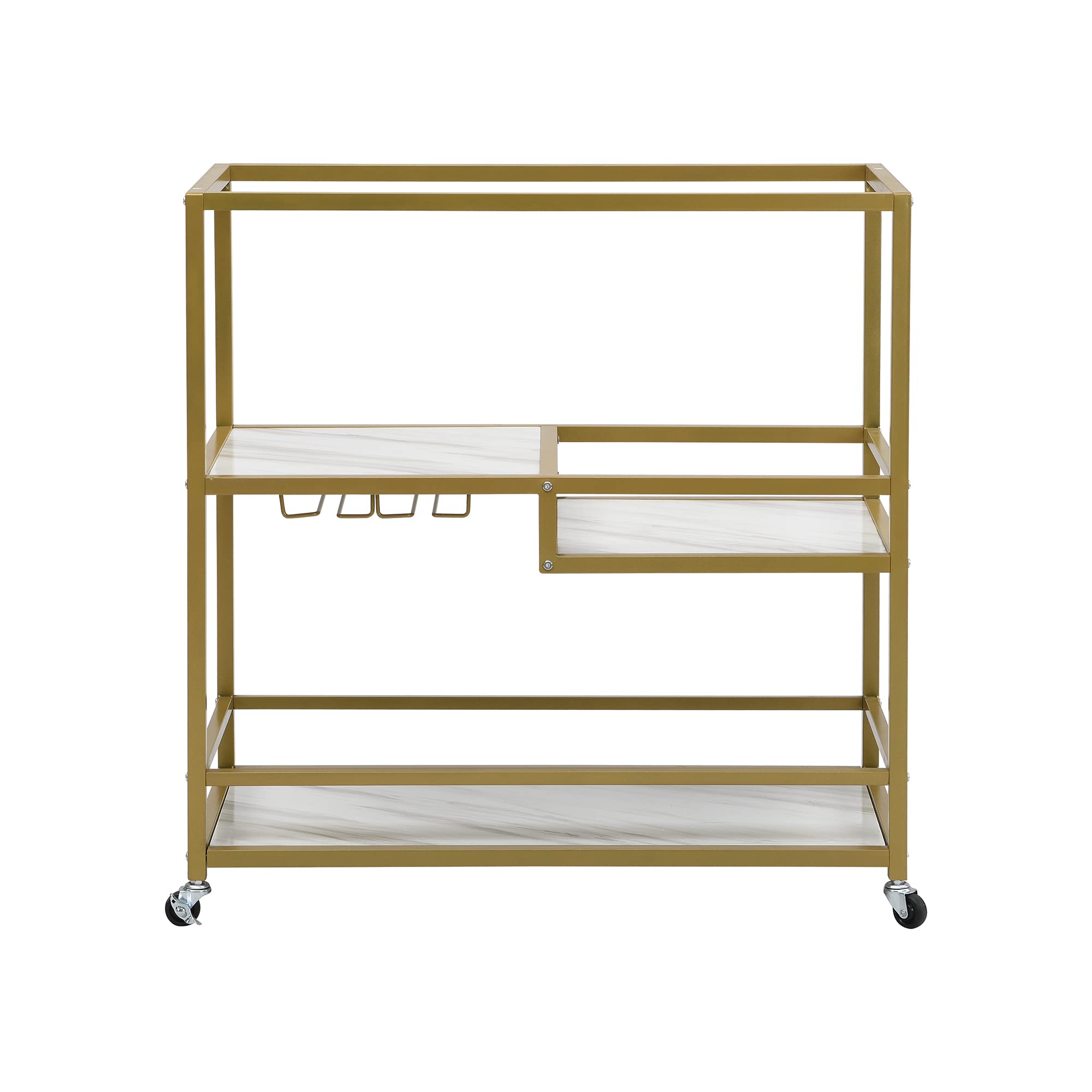 Goujxcy Mobile Kitchen Island Cart with Storage - Rolling Kitchen Cart with Drawers, Cabinets & Lockable Casters - Adjustable Shelves for Small Spaces (A1-Gold2) - Perfect for Compact Kitchens, Dining Areas & Home Organization