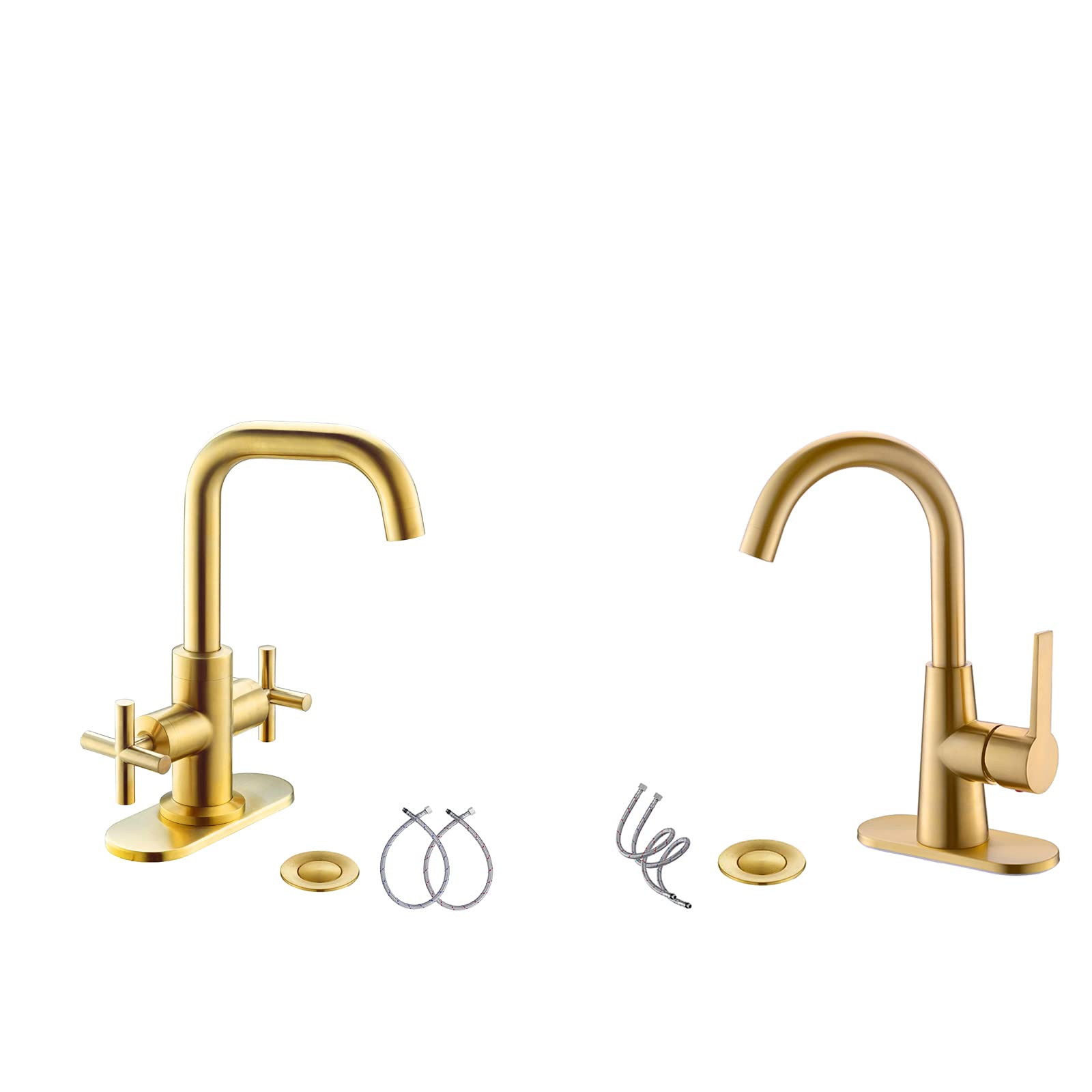 Brushed Gold 4 Inch Center Bathroom Sink Faucet with Deck Plate & Supply Hoses - Bar Sink Faucet & Pre-Kitchen Faucet by Phiestina | Perfect for Small Bathrooms, Wet Bars & Prep Sinks