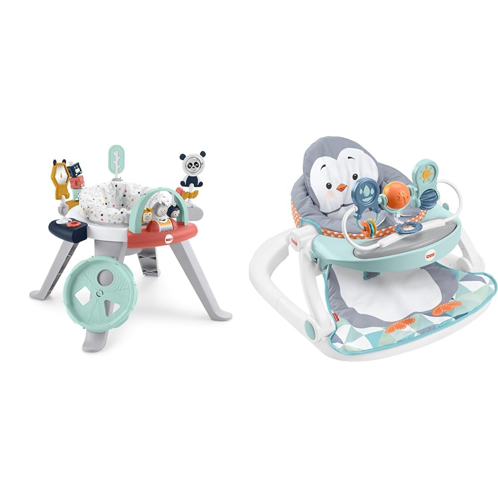Fisher-Price 3-in-1 Spin & Sort Activity Center | Happy Dots Developmental Toy for Babies & Toddlers | Portable Sit-Me-Up Floor Seat with Snack Tray & Removable Toy Bar | Penguin Island Design | Perfect for Learning Colors, Shapes & Motor Skills at Home or Daycare