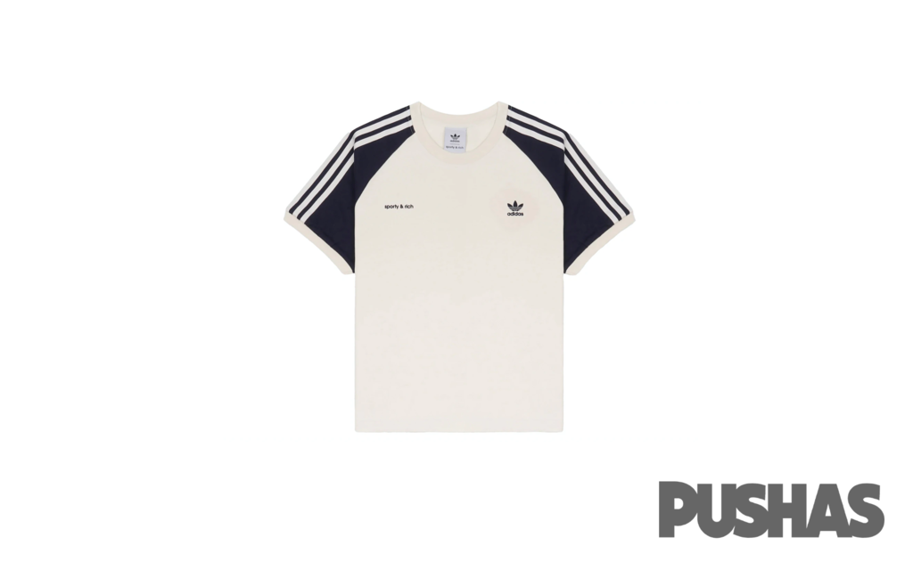 Adidas Originals x Sporty & Rich Vintage Ringer T-Shirt - Cream/Navy Color (2023) | Casual Streetwear & Retro Style for Men & Women | Perfect for Everyday Wear, Gym, and Weekend Outfits
