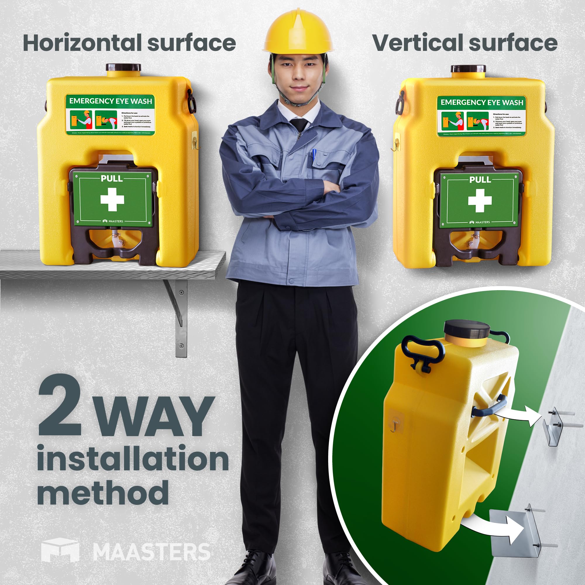 15 Gallon Portable Emergency Eye Wash Station - OSHA & ANSI Certified, Wall Mount Eyewash with Mirror & Dual Spray - First Aid Safety Equipment for Labs, Factories, and Workplaces